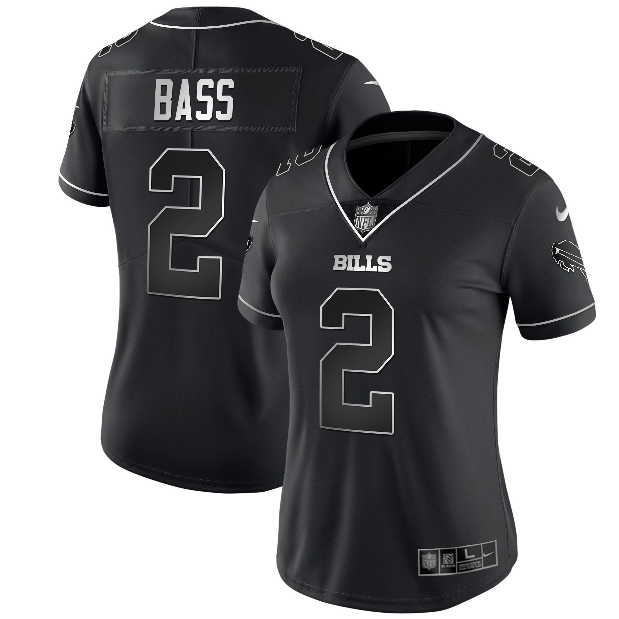 Tyler Bass Women's Buffalo Bills White Gold & Black Gold - All Stitched Black Silver Jersey - All Stitched