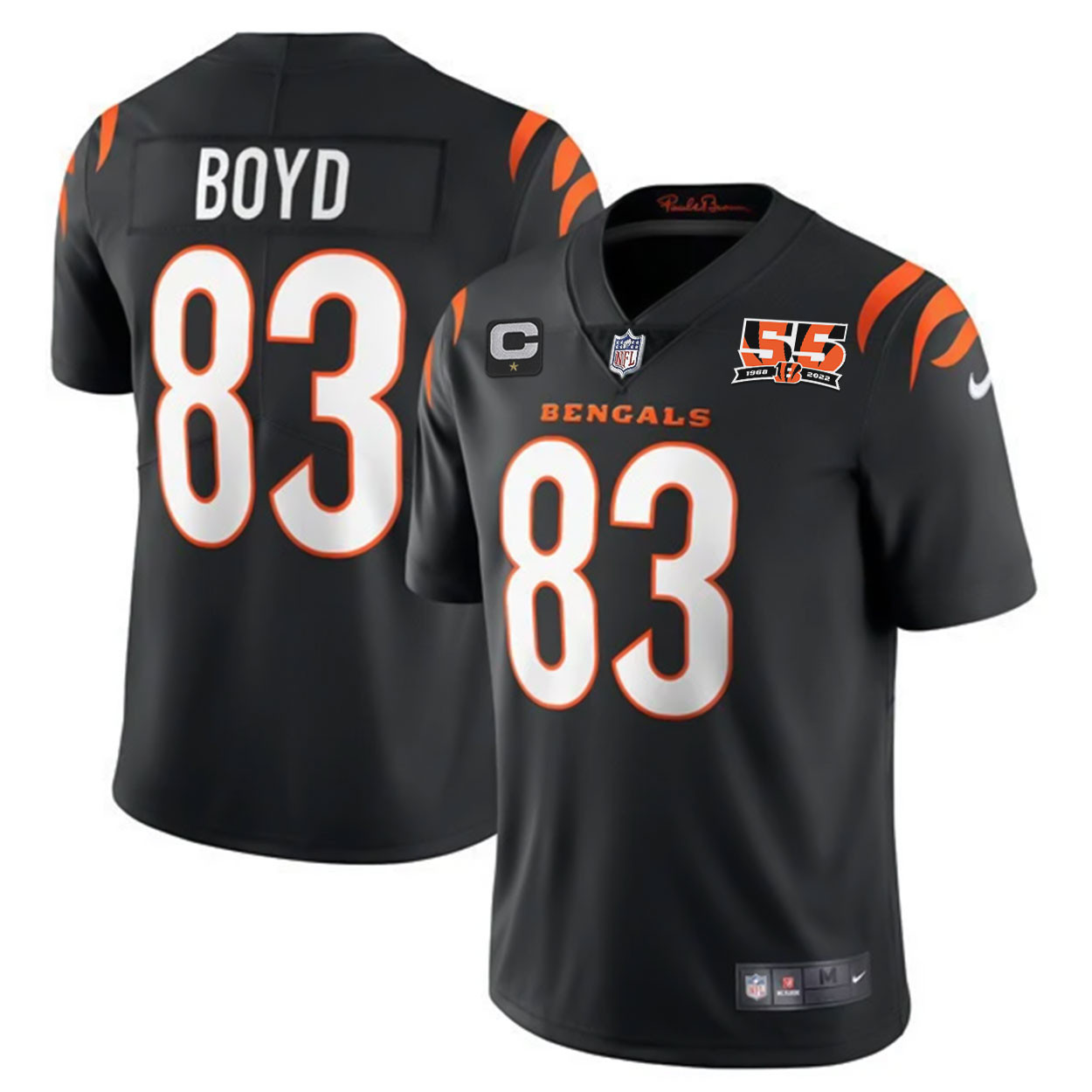 Tyler Boyd Men's Cincinnati Bengals 55th 1968 - 2022 Anniversary Patch Player Vapor Limited Black Jersey - All Stitched