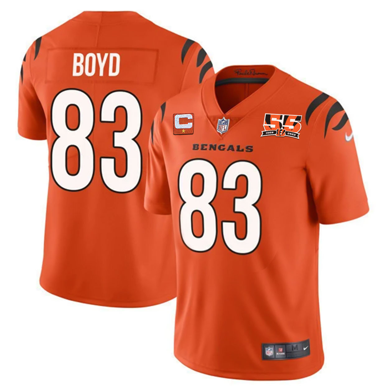 Tyler Boyd Men's Cincinnati Bengals 55th 1968 - 2022 Anniversary Patch Player Vapor Limited Orange Jersey - All Stitched