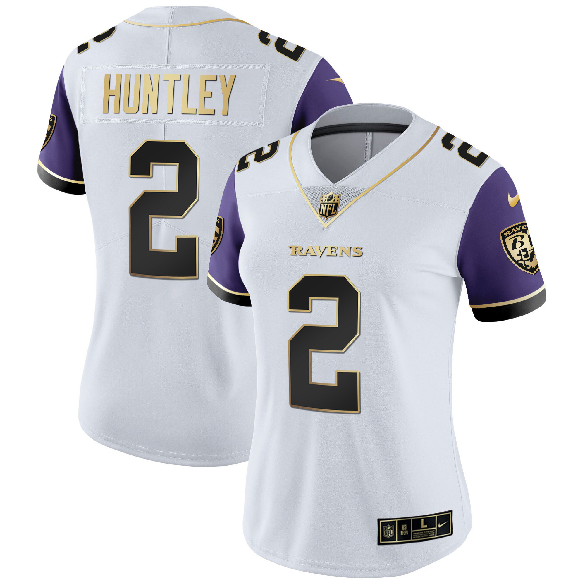 Tyler Huntley Women's Baltimore Ravens Gold Vapor Color Sleeve Jersey - All Stitched
