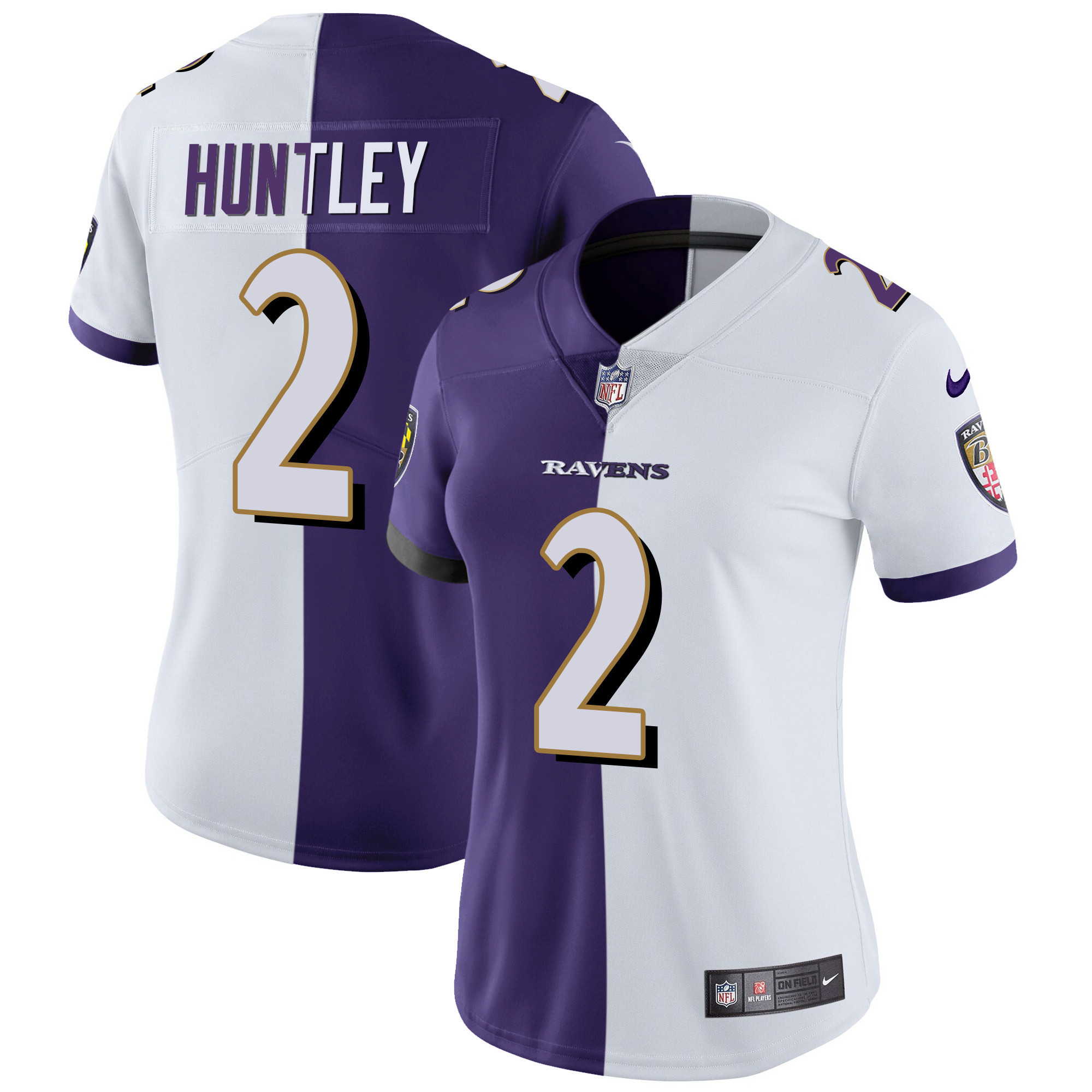 Tyler Huntley Women's Baltimore Ravens Gold Vapor Split Jersey - All Stitched
