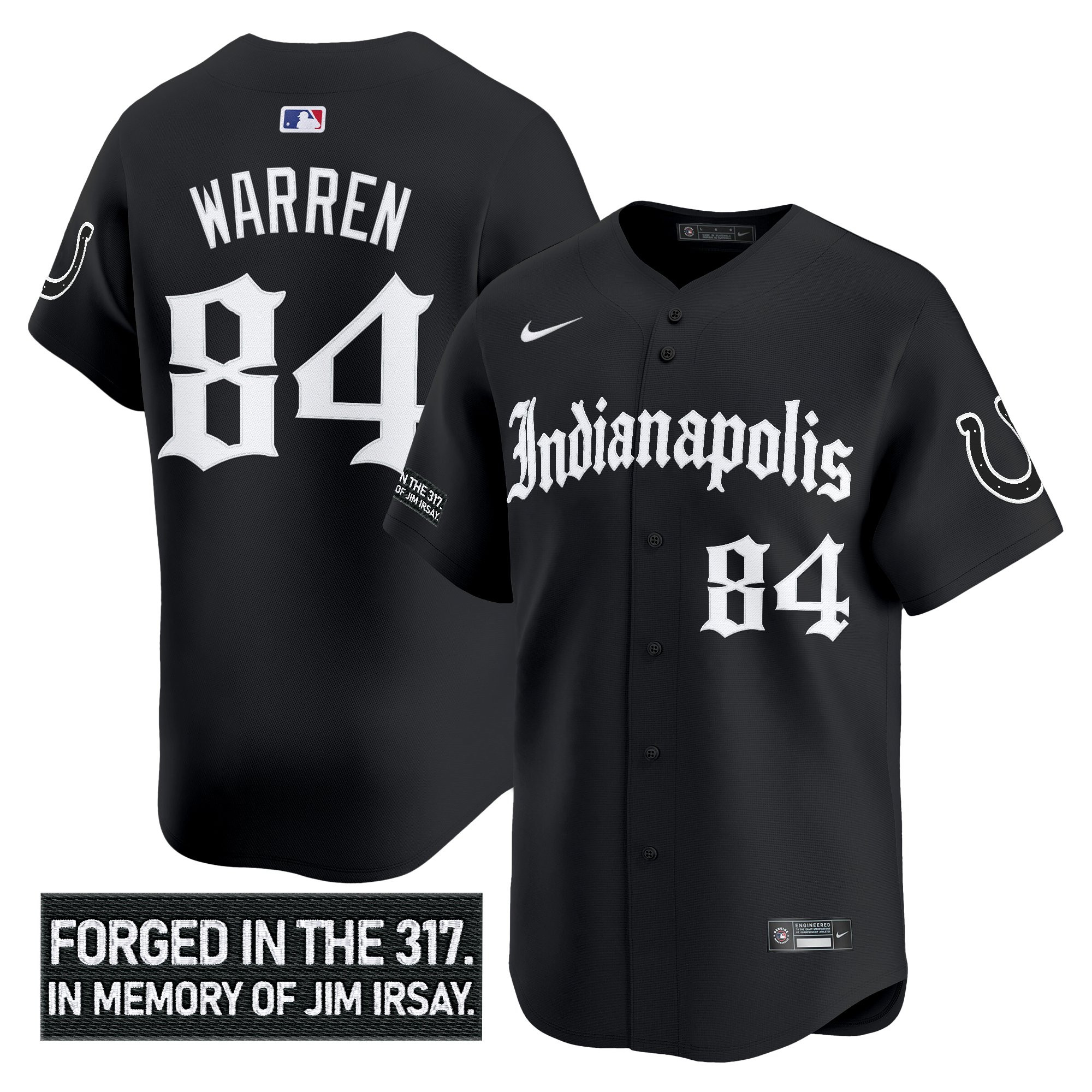 Tyler Warren Men's Indianapolis Colts 'Jim Irsay Tribute' Vapor Baseball Black Jersey - All Stitched