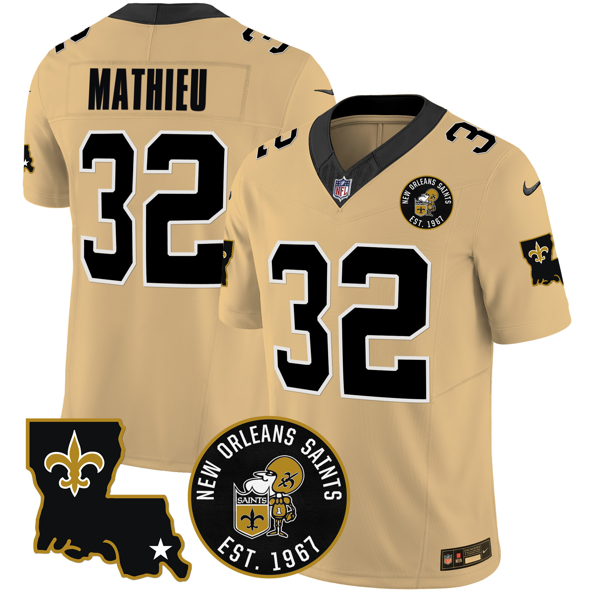 Tyrann Mathieu Men's New Orleans Saints EST. 1967 Patch Vapor Gold Jersey - All Stitched