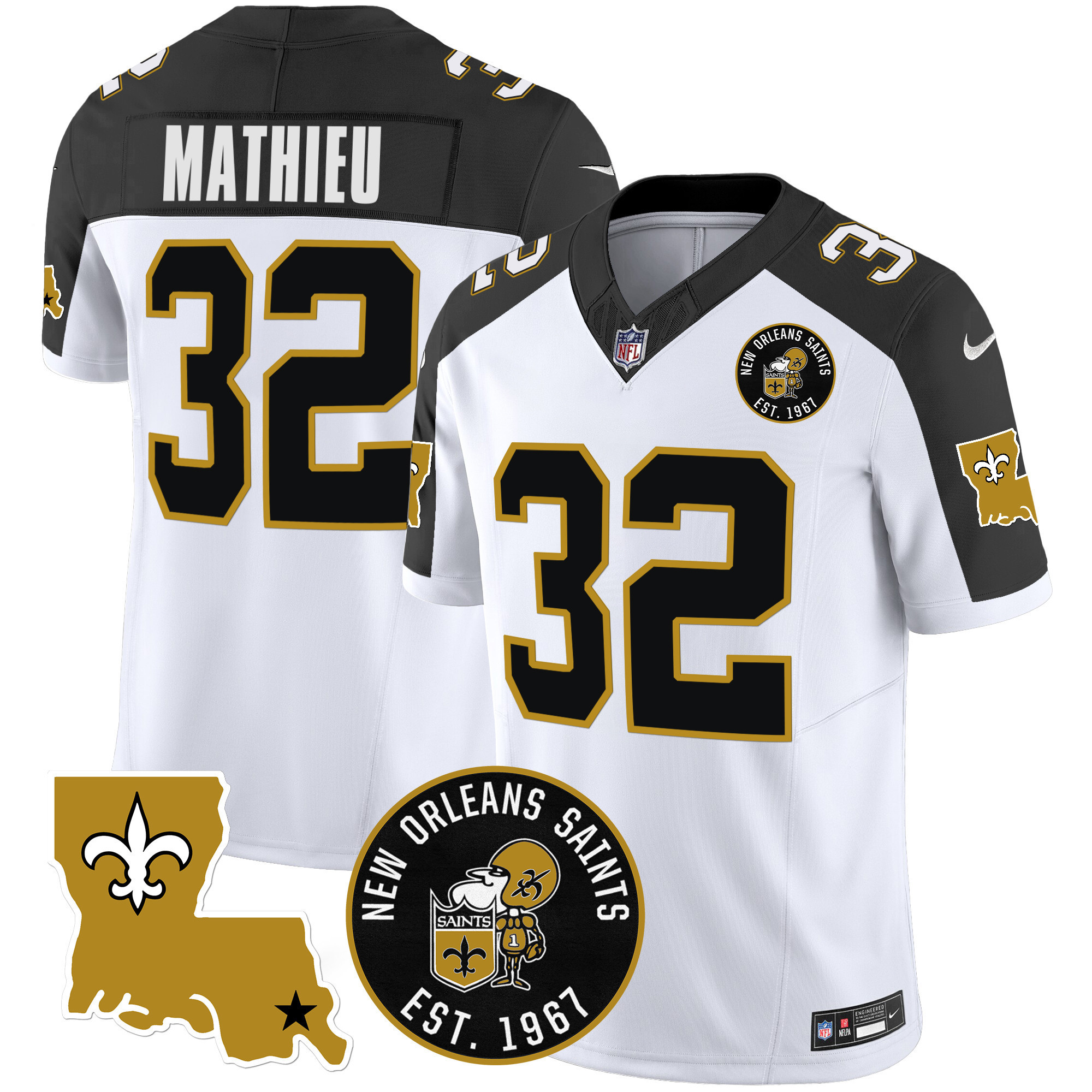 Tyrann Mathieu Men's New Orleans Saints EST. 1967 Patch Vapor Inverted Jersey - All Stitched