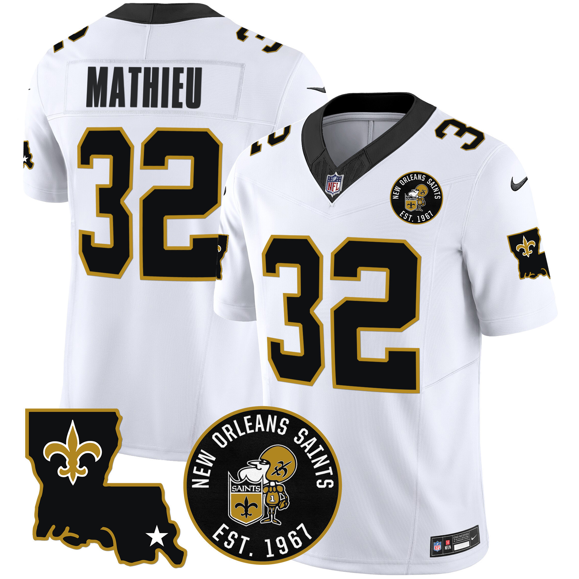 Tyrann Mathieu Men's New Orleans Saints EST. 1967 Patch Vapor White Jersey - All Stitched