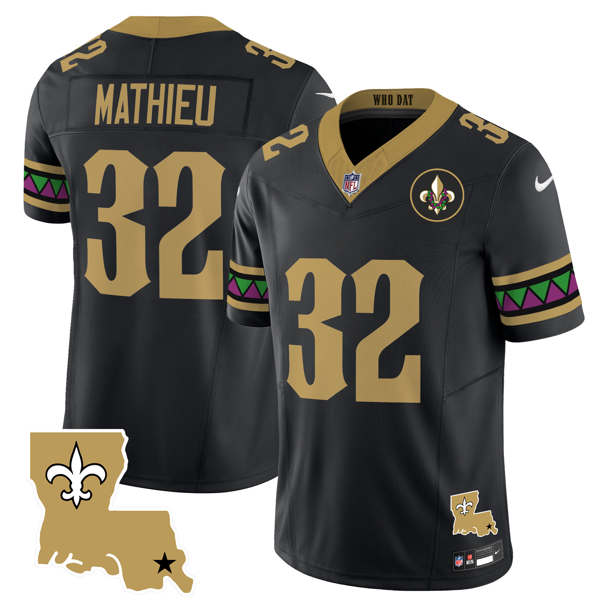 Tyrann Mathieu Men's New Orleans Saints Mardi Gras Vapor Limited Black Jersey - All Stitched