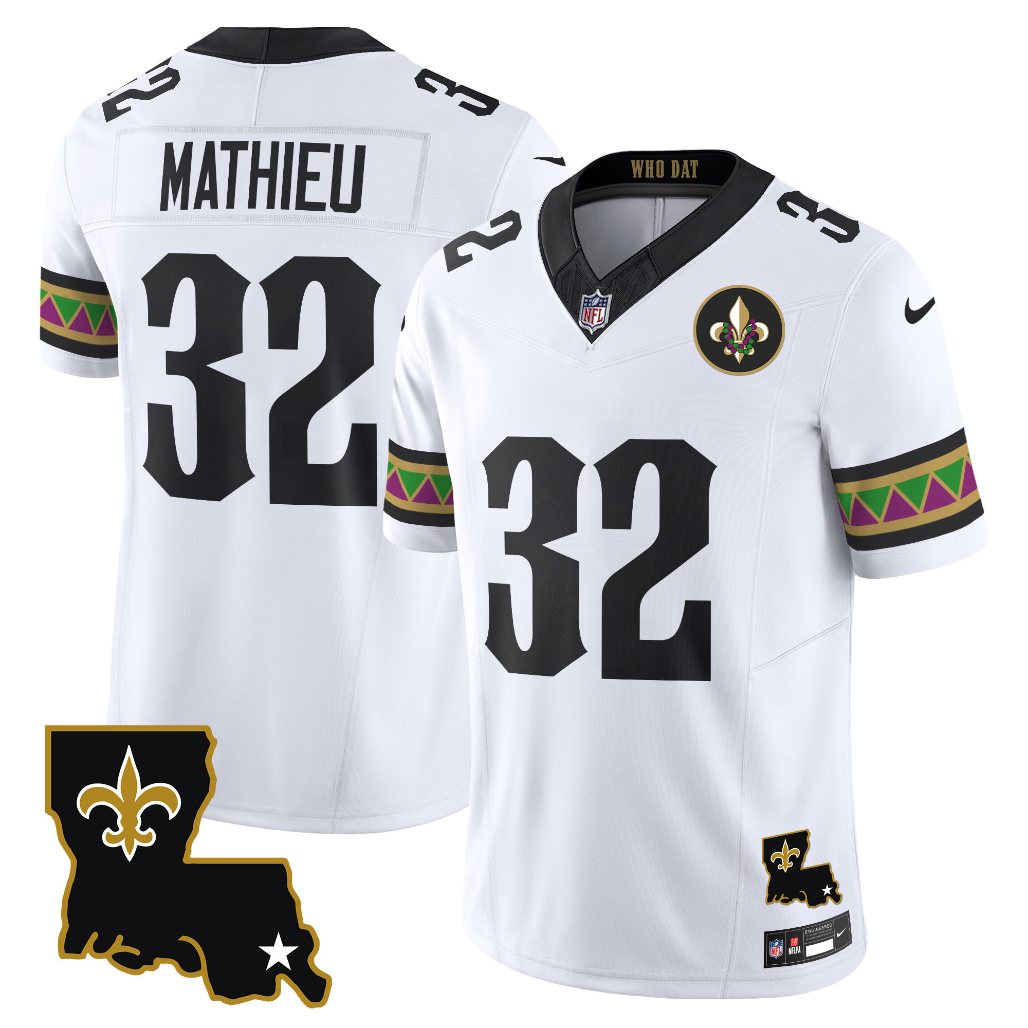 Tyrann Mathieu Men's New Orleans Saints Mardi Gras Vapor Limited White Jersey - All Stitched