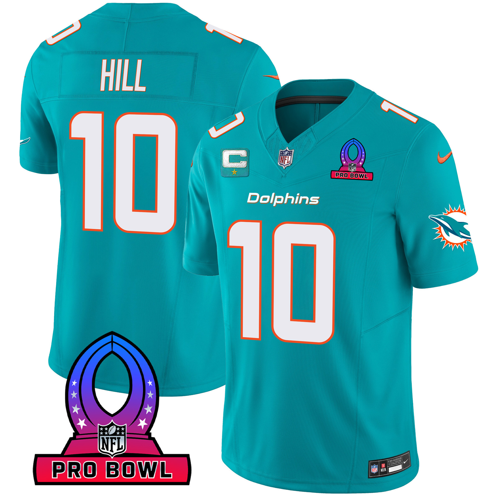 Tyreek Hill Men's Miami Dolphins 2024 Pro Bowl Patch Vapor Aqua Jersey - All Stitched