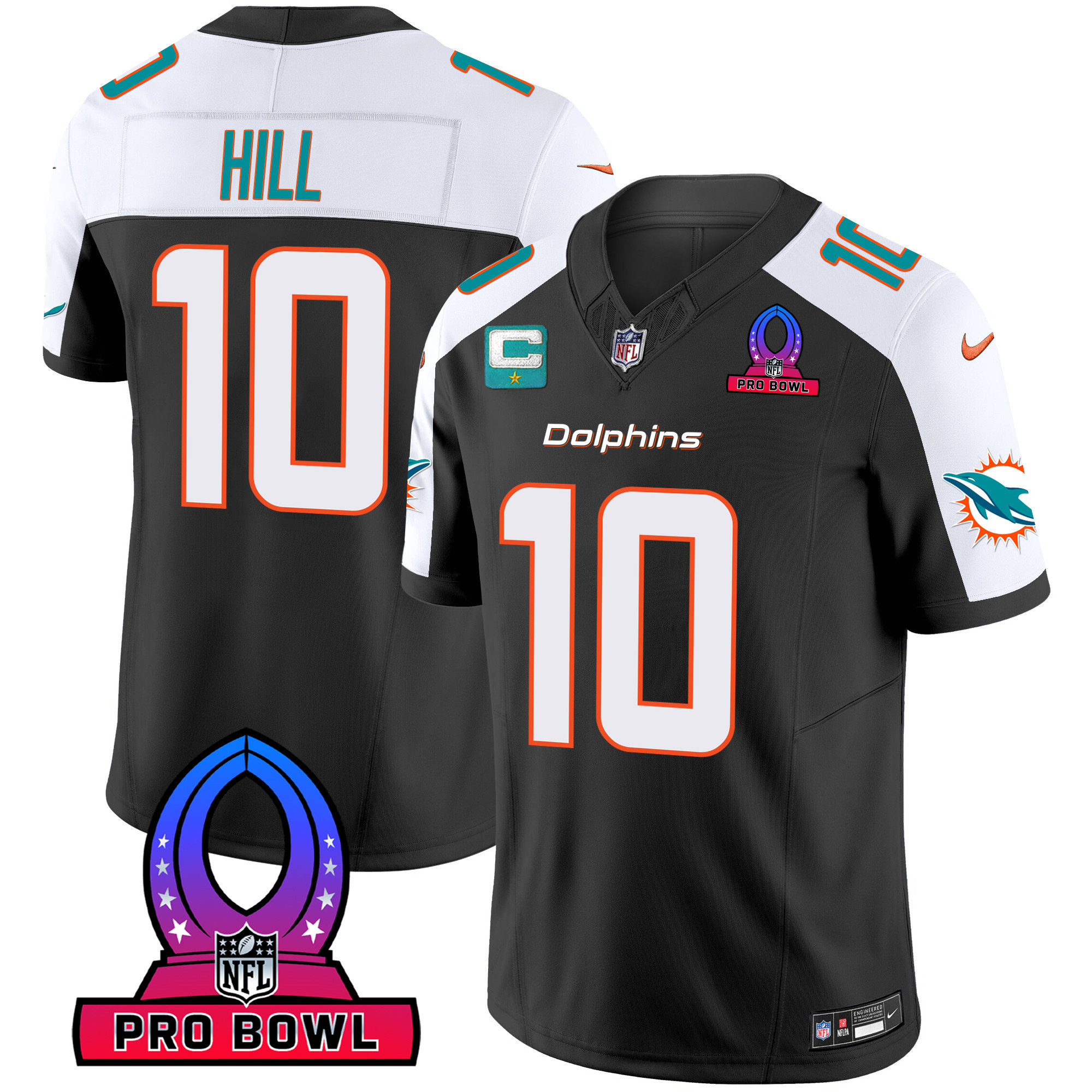 Tyreek Hill Men's Miami Dolphins 2024 Pro Bowl Patch Vapor Black Alternate Jersey - All Stitched