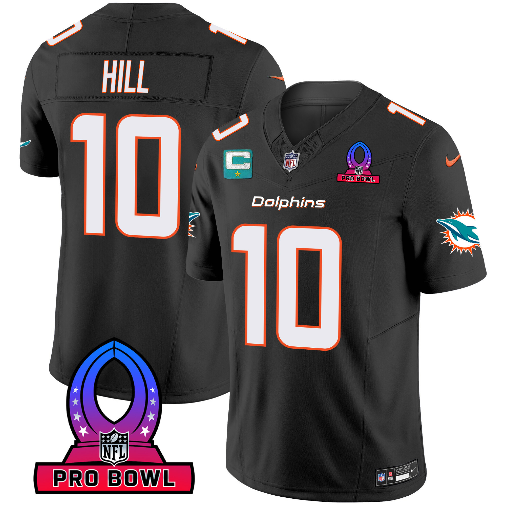 Tyreek Hill Men's Miami Dolphins 2024 Pro Bowl Patch Vapor Black Jersey - All Stitched