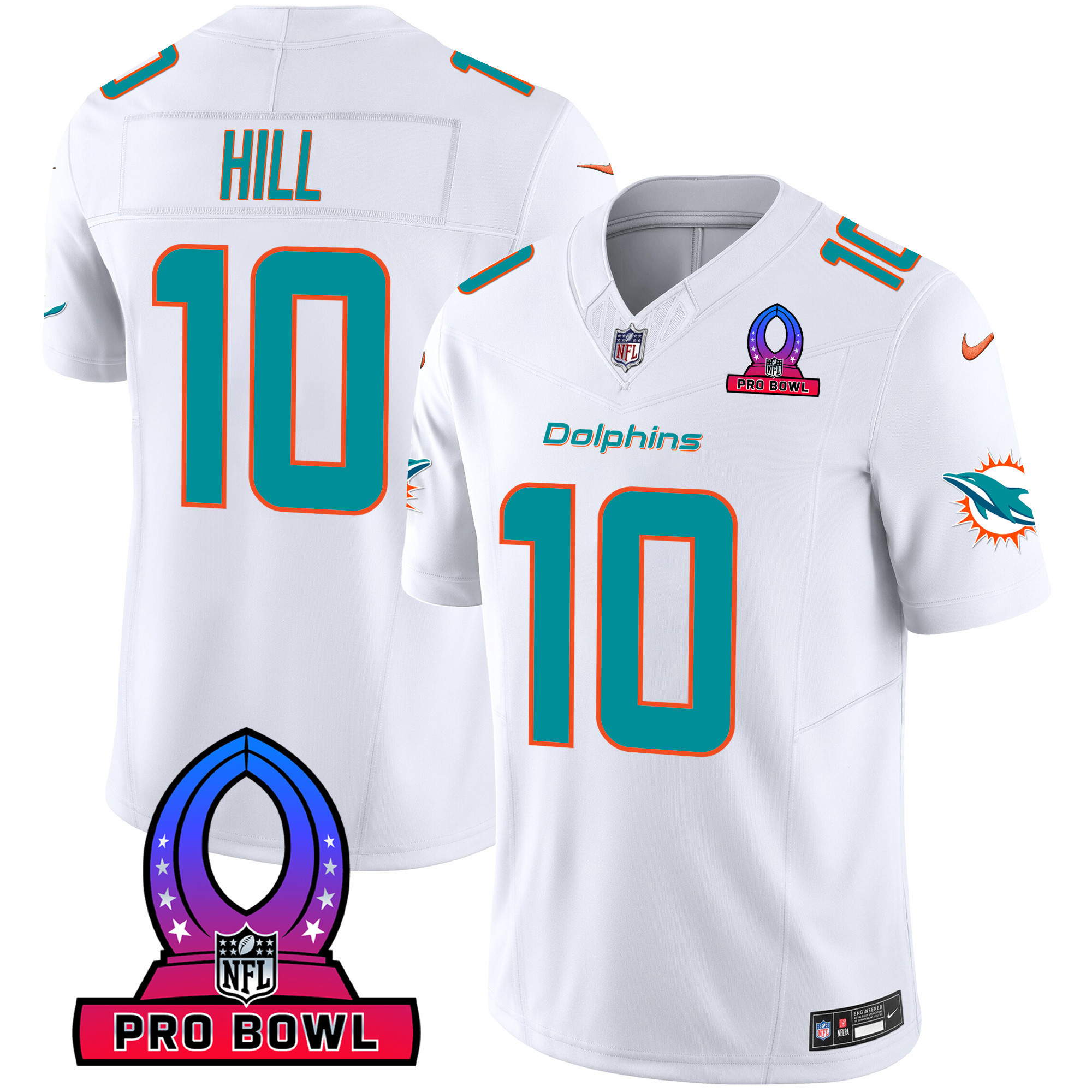 Tyreek Hill Men's Miami Dolphins 2024 Pro Bowl Patch Vapor White Jersey - All Stitched