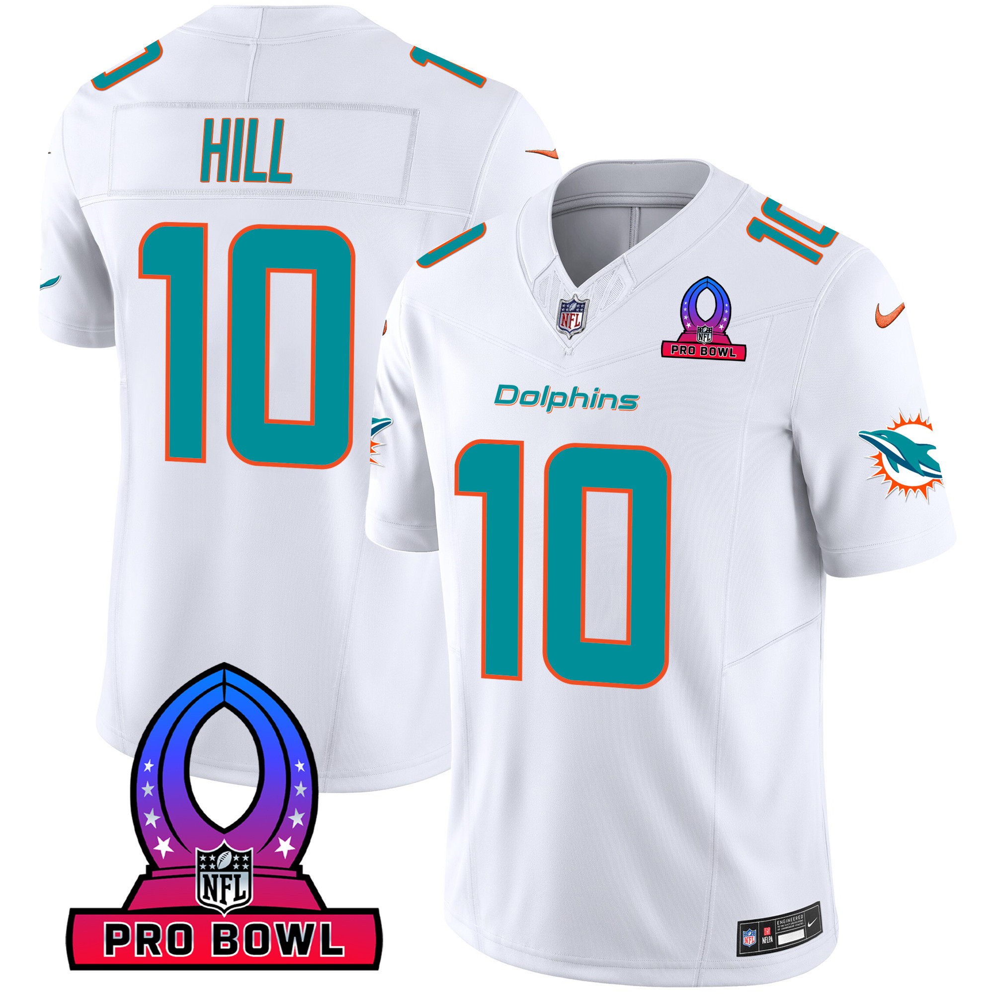 Tyreek Hill Men's Miami Dolphins 2024 Pro Bowl Patch Vapor White Jersey - All Stitched