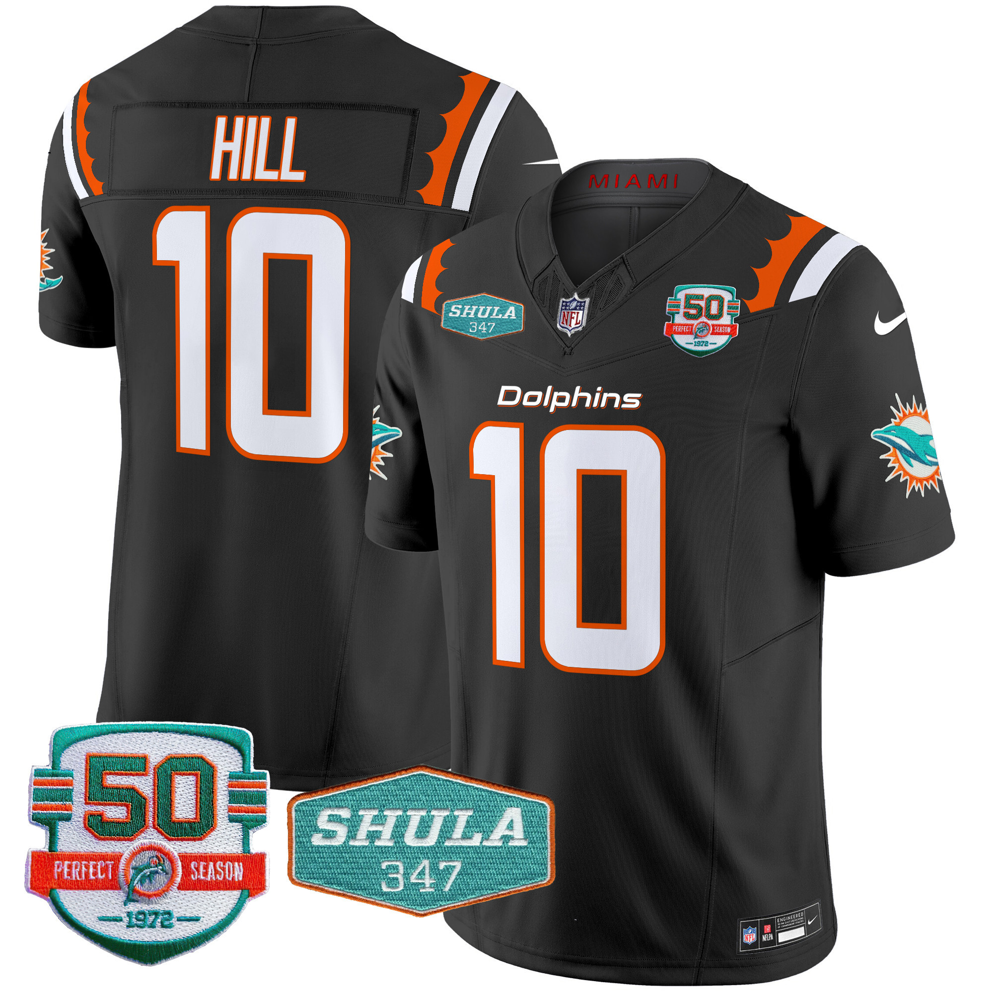 Tyreek Hill Men's Miami Dolphins 50th & Don Shula 347 Memorial Patch Vapor Limited Black Jersey - All Stitched