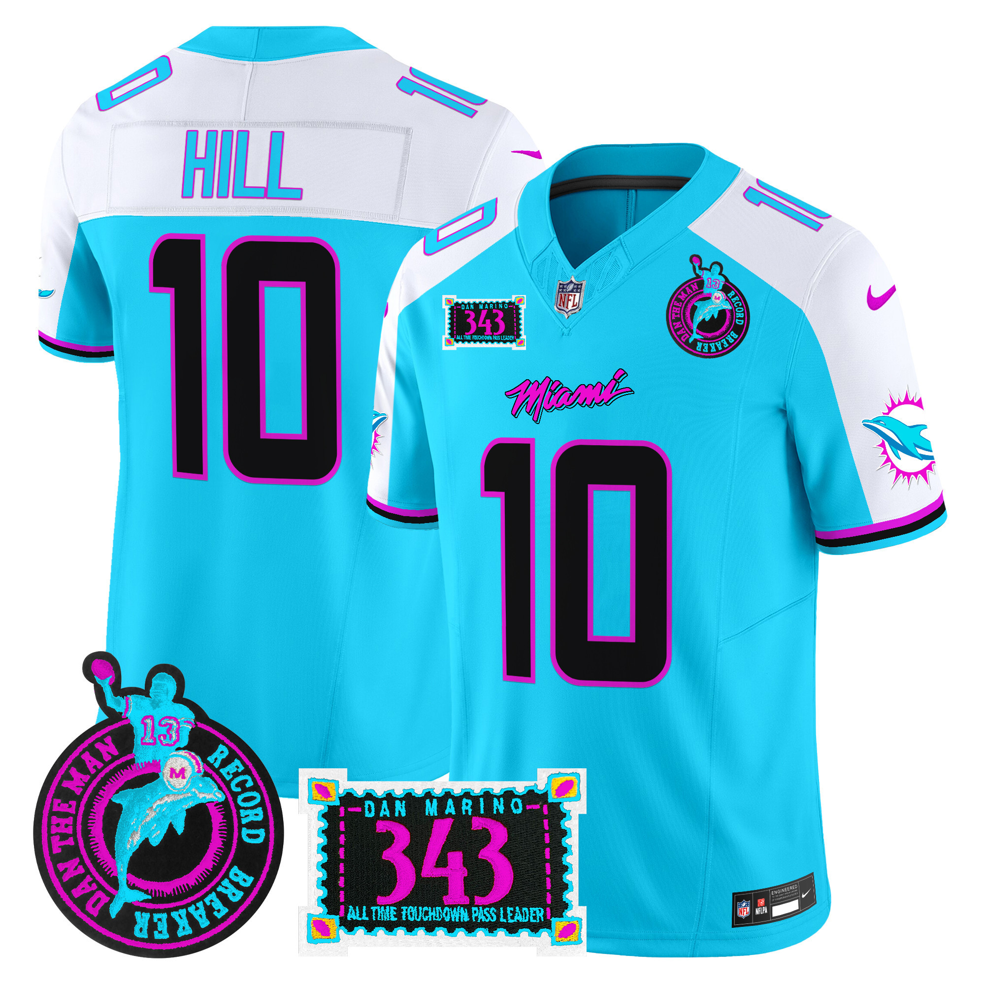 Tyreek Hill Men's Miami Dolphins "Dan the Man Record Breaker" Patch Vapor Limited Aqua Alternate Jersey - All Stitched