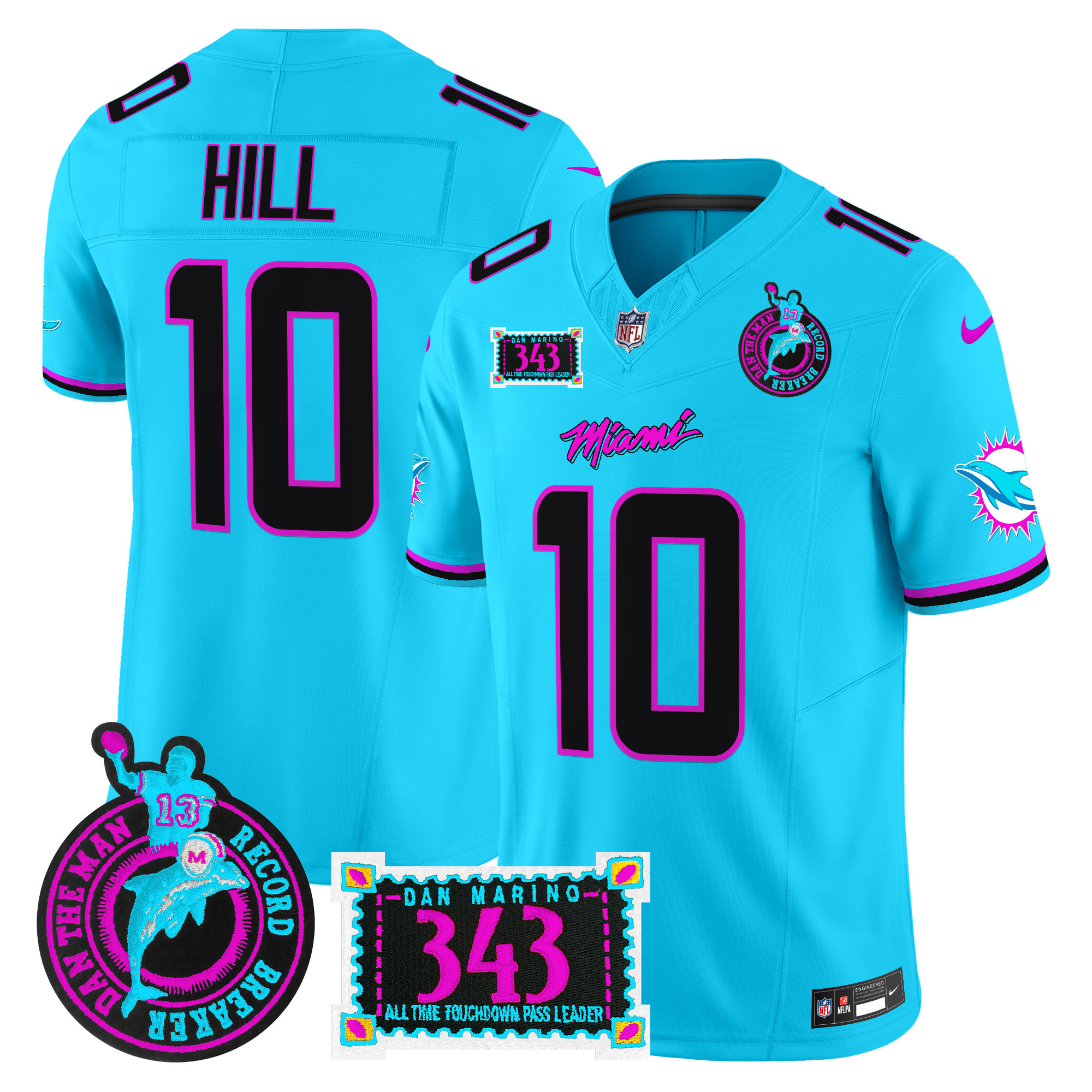 Tyreek Hill Men's Miami Dolphins "Dan the Man Record Breaker" Patch Vapor Limited Aqua Jersey - All Stitched