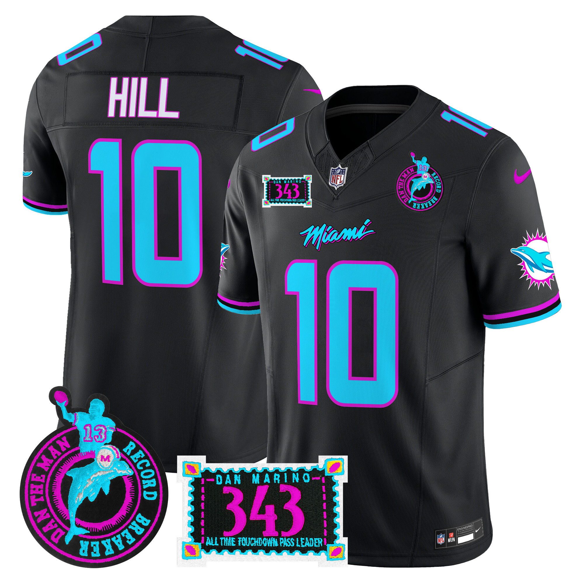 Tyreek Hill Men's Miami Dolphins "Dan the Man Record Breaker" Patch Vapor Limited Black Jersey - All Stitched