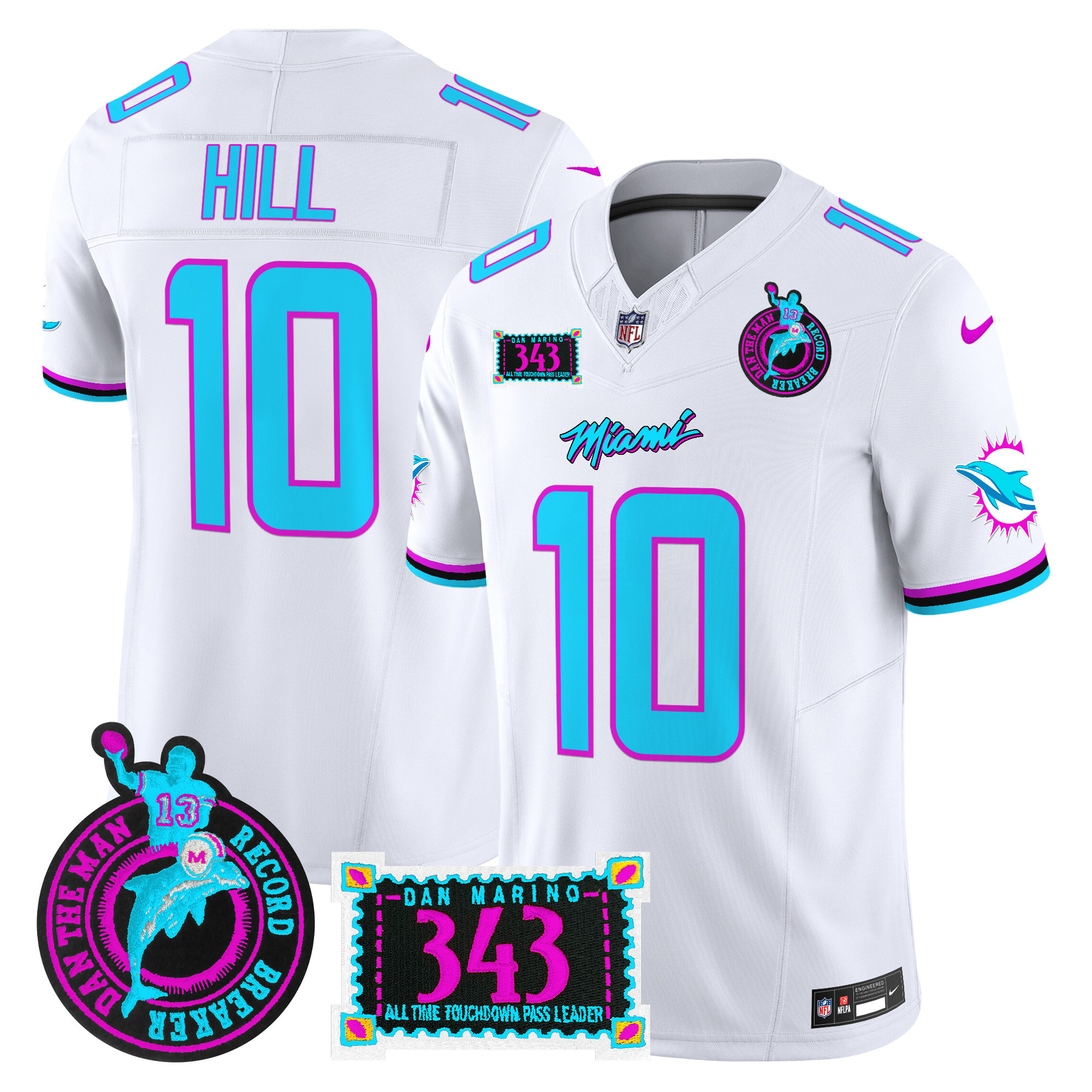 Tyreek Hill Men's Miami Dolphins "Dan the Man Record Breaker" Patch Vapor Limited White Jersey - All Stitched