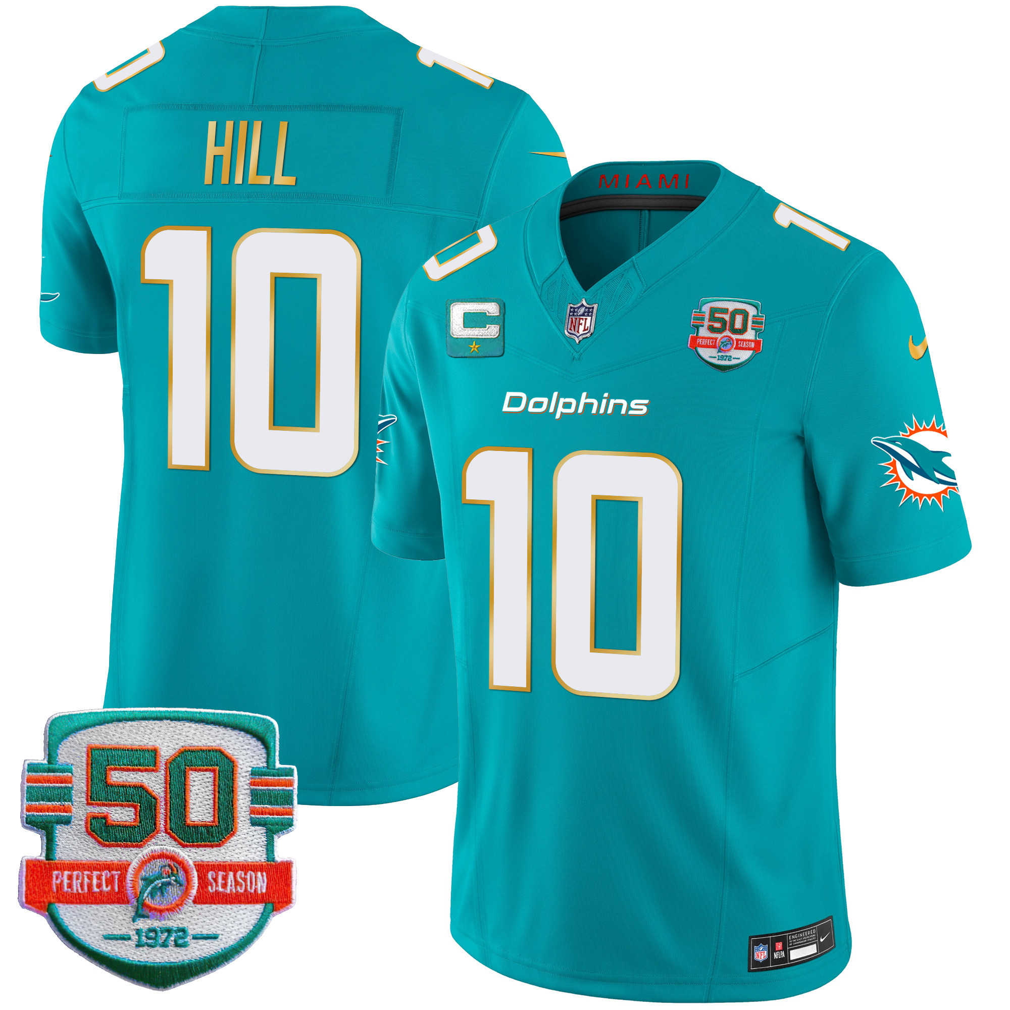 Tyreek Hill Men's Miami Dolphins Gold Trim Vapor Limited Aqua Jersey - All Stitched