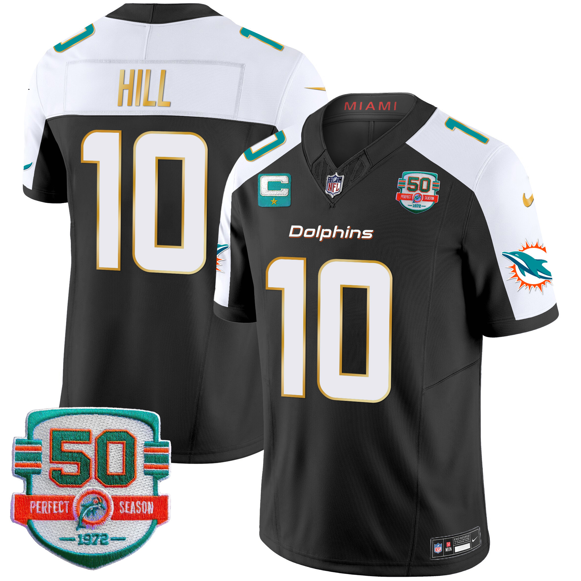 Tyreek Hill Men's Miami Dolphins Gold Trim Vapor Limited Black Alternate Jersey - All Stitched