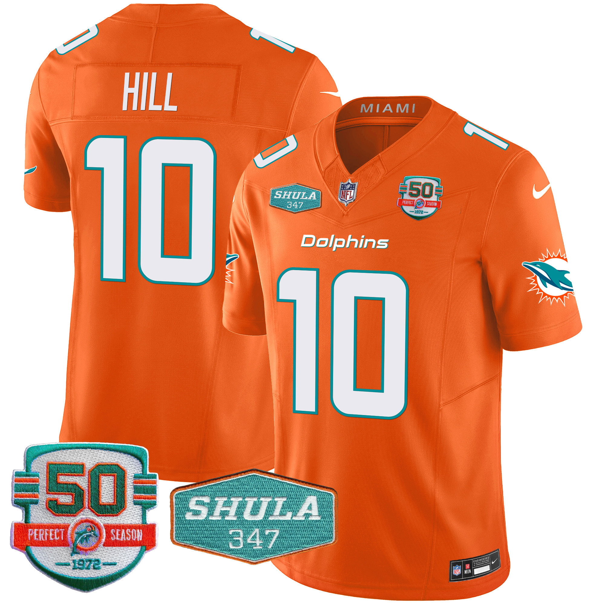 Tyreek Hill Men's Miami Dolphins Shula 347 Patch Vapor Limited Orange Jersey - All Stitched