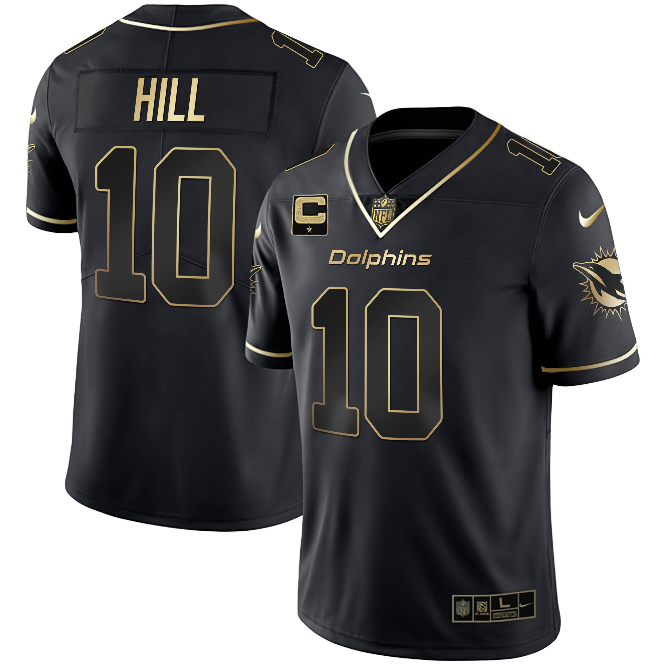 Tyreek Hill Men's Miami Dolphins White Gold & Black Gold Black Gold Jersey - All Stitched