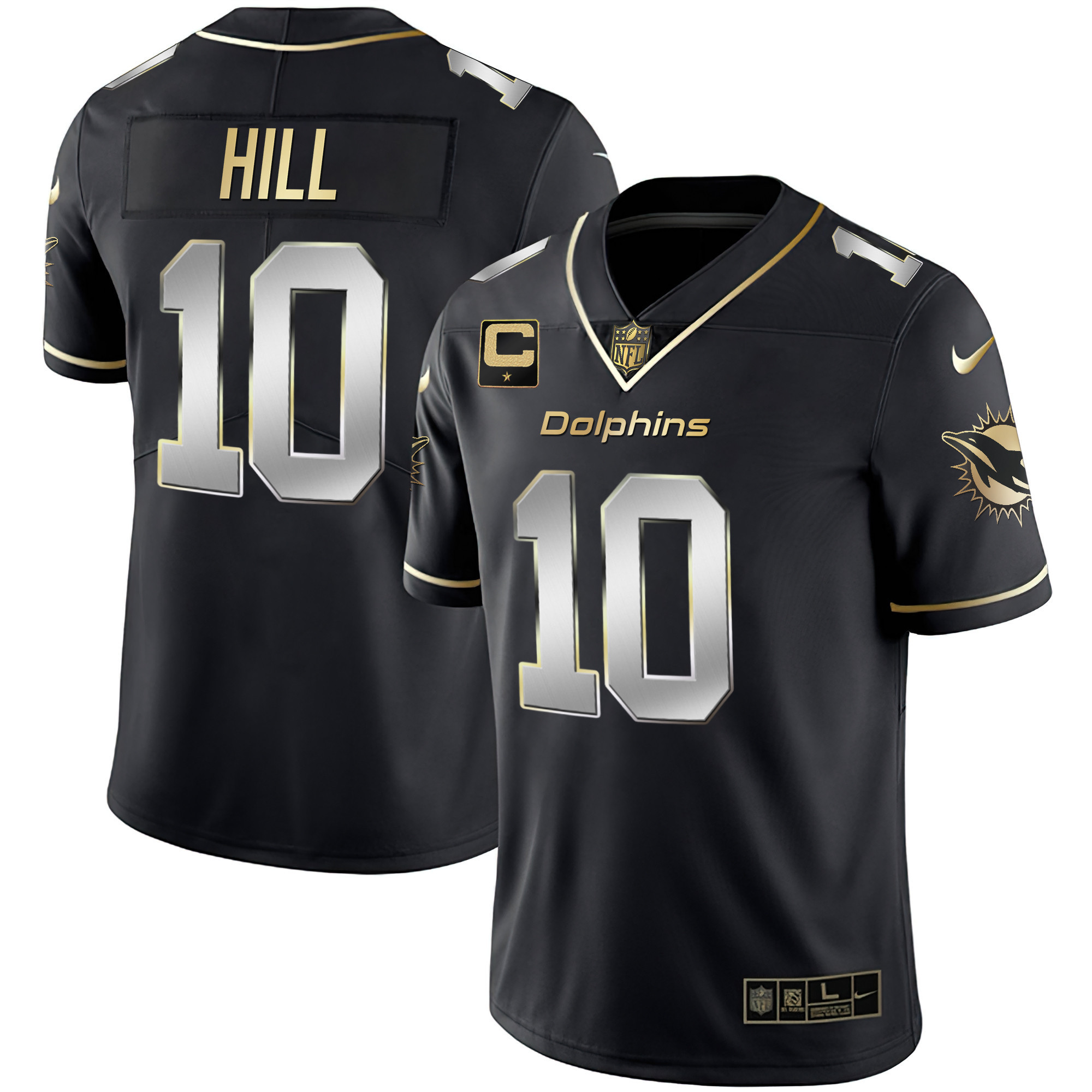 Tyreek Hill Men's Miami Dolphins White Gold & Black Gold Black Limited Jersey - All Stitched