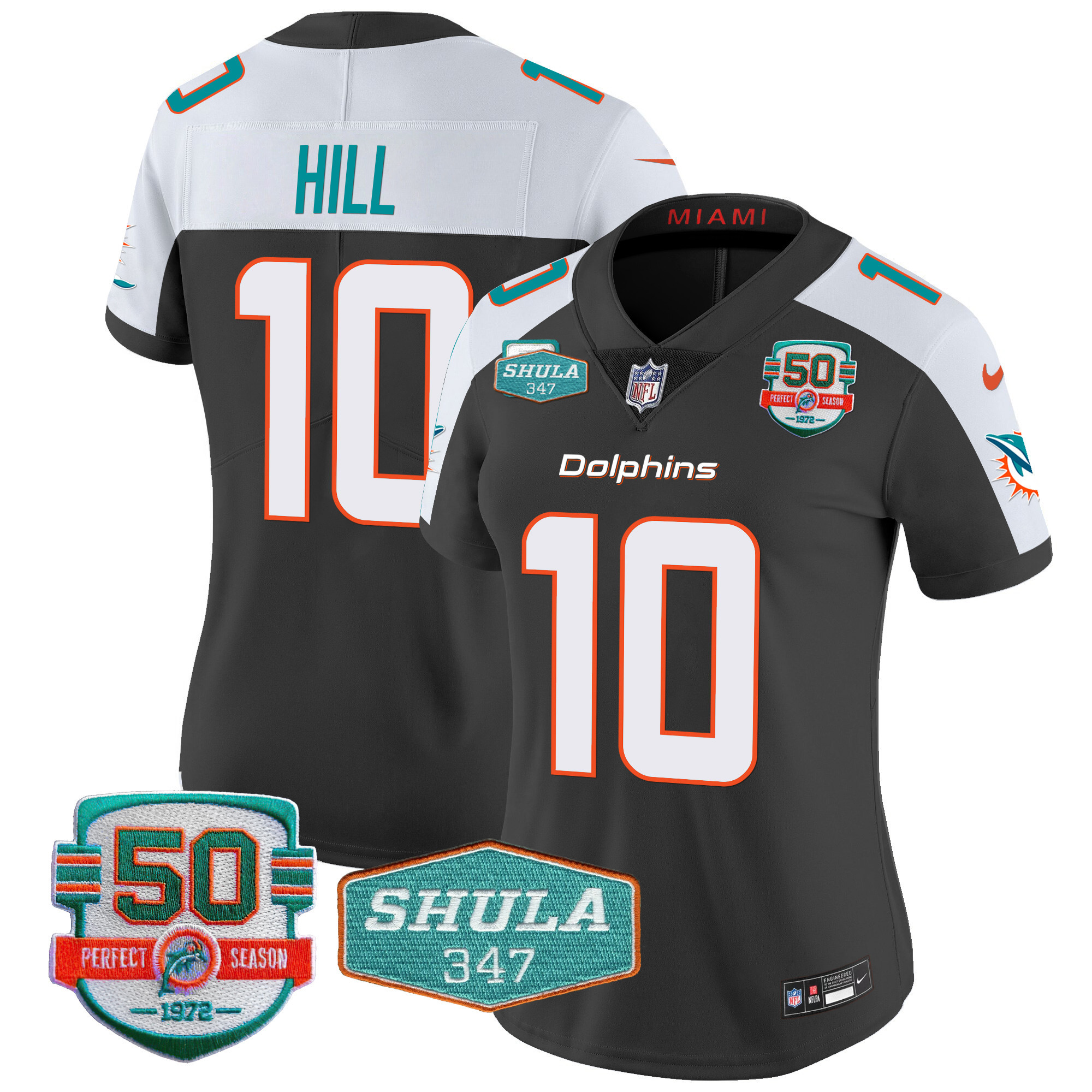 Tyreek Hill Women's Miami Dolphins Shula 347 Patch Vapor Black Alternate Jersey - All Stitched