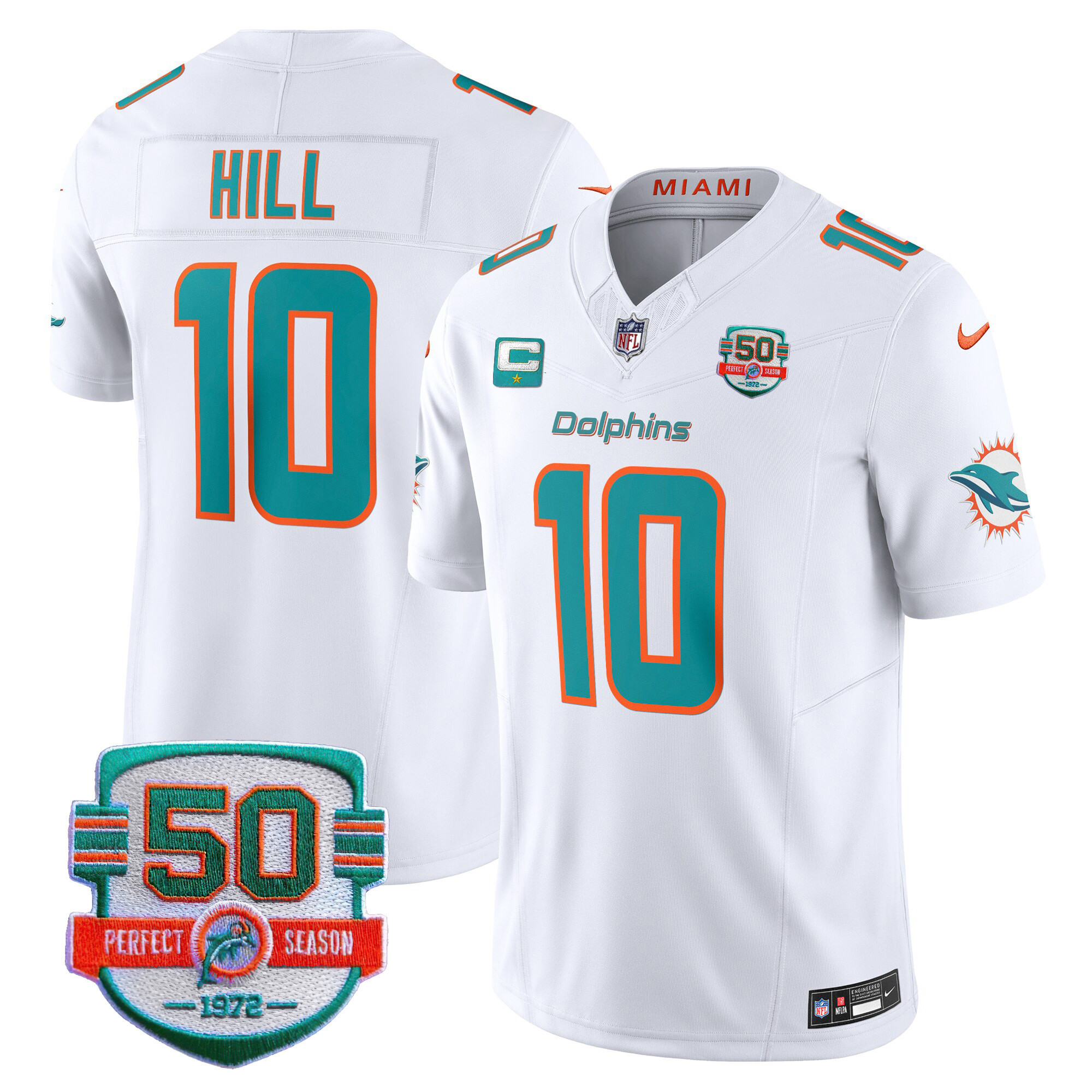 Tyreek Hill Youth's Miami Dolphins 50th 1972 Perfect Season Patch Vapor White Jersey - All Stitched