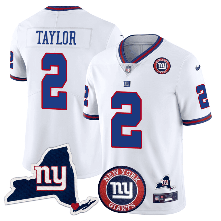 Tyrod Taylor Men's New York Giants New York State & Logo Patch Limited White Jersey - All Stitched