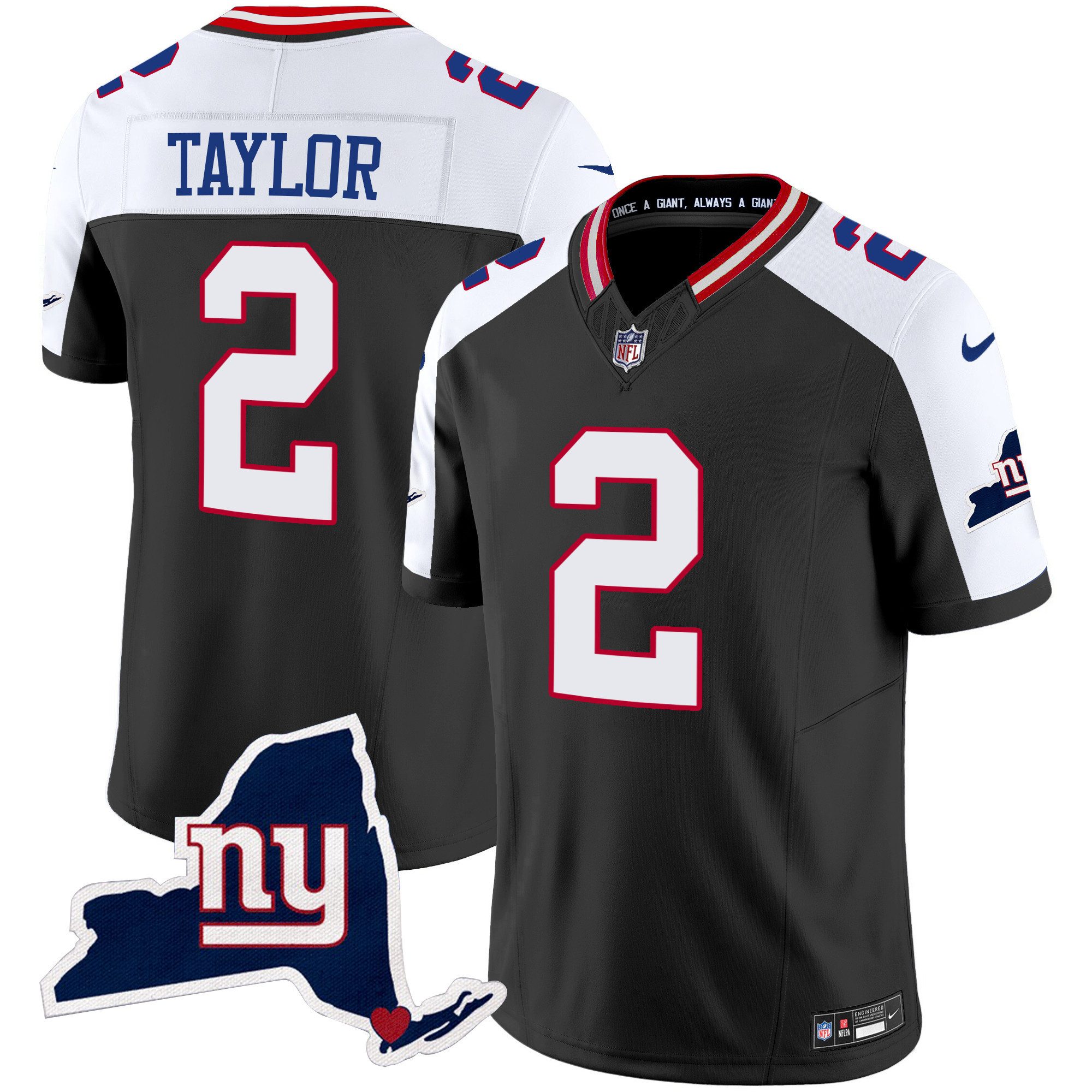 Tyrod Taylor Men's New York Giants New York State Map Patch Limited Black Alternate Jersey - All Stitched