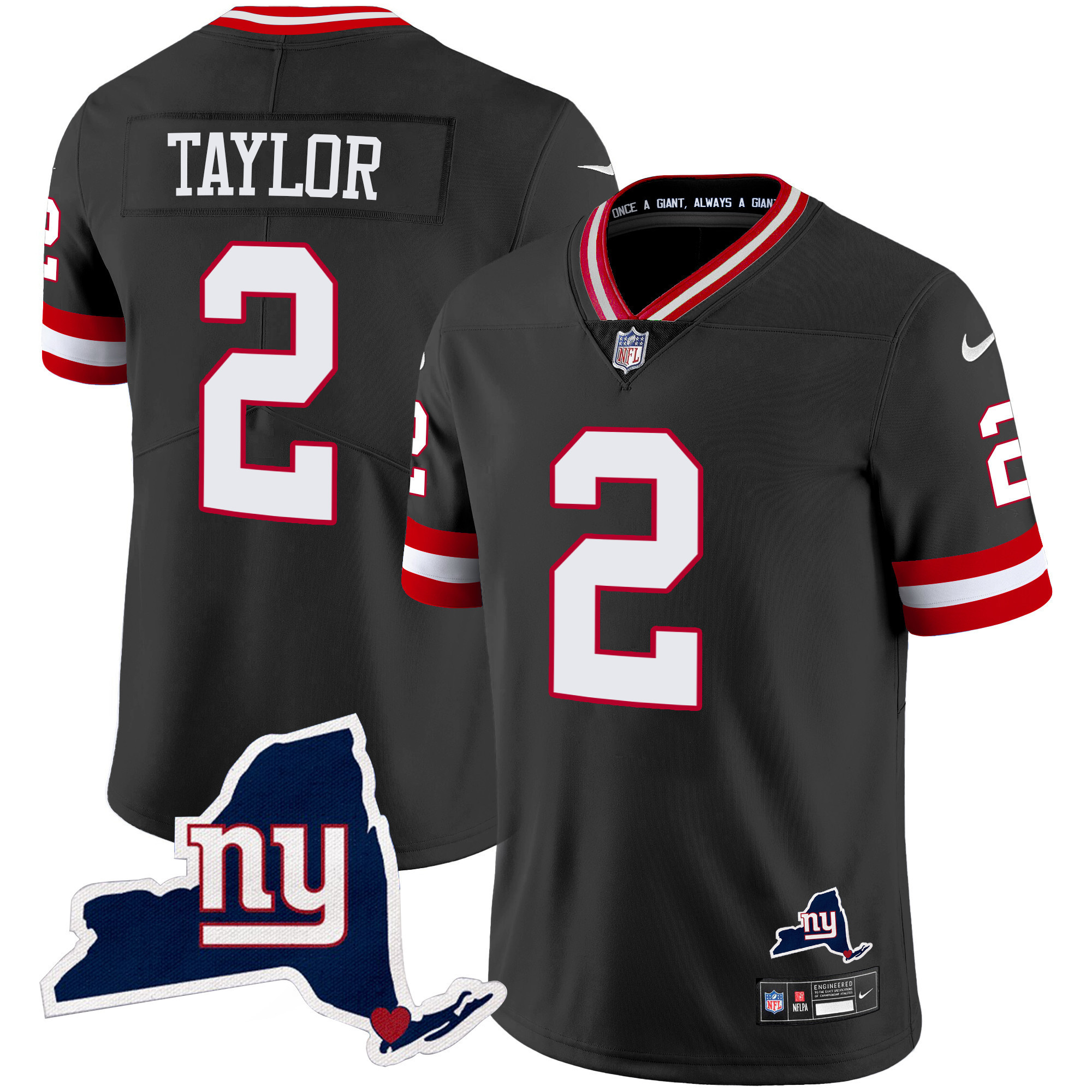 Tyrod Taylor Men's New York Giants New York State Map Patch Limited Black Jersey - All Stitched