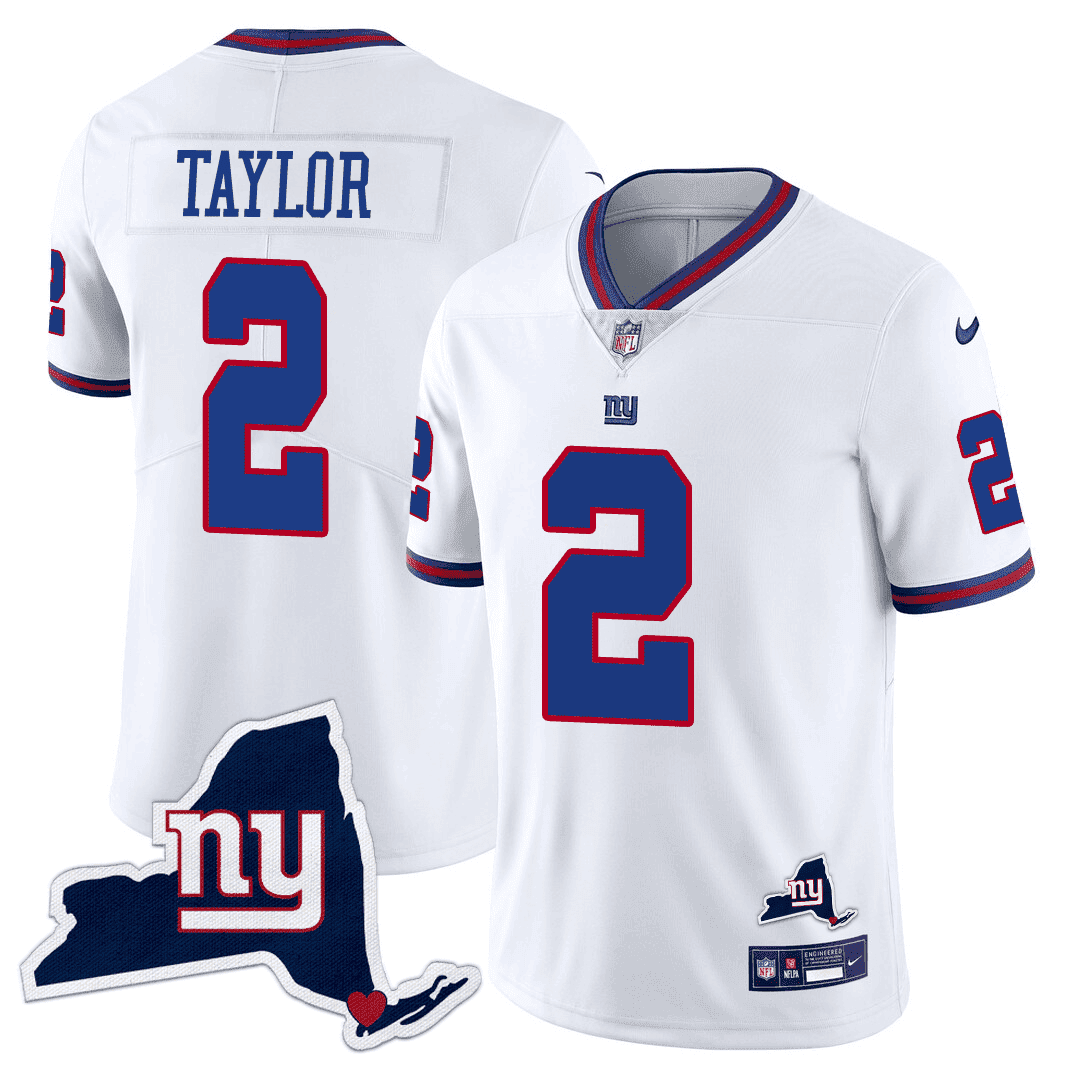 Tyrod Taylor Men's New York Giants New York State Map Patch Limited White Jersey - All Stitched