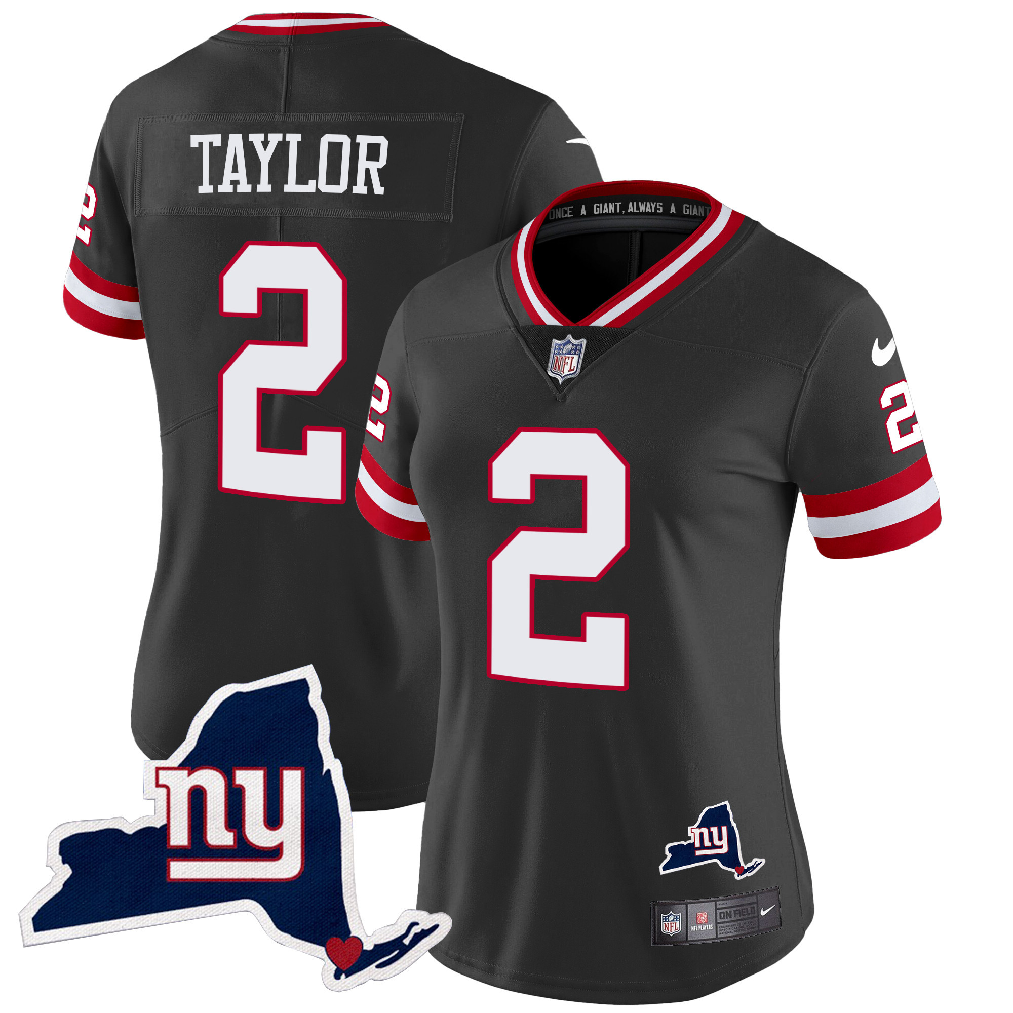 Tyrod Taylor Women's New York Giants New York State Map Patch Limited Black Jersey - All Stitched