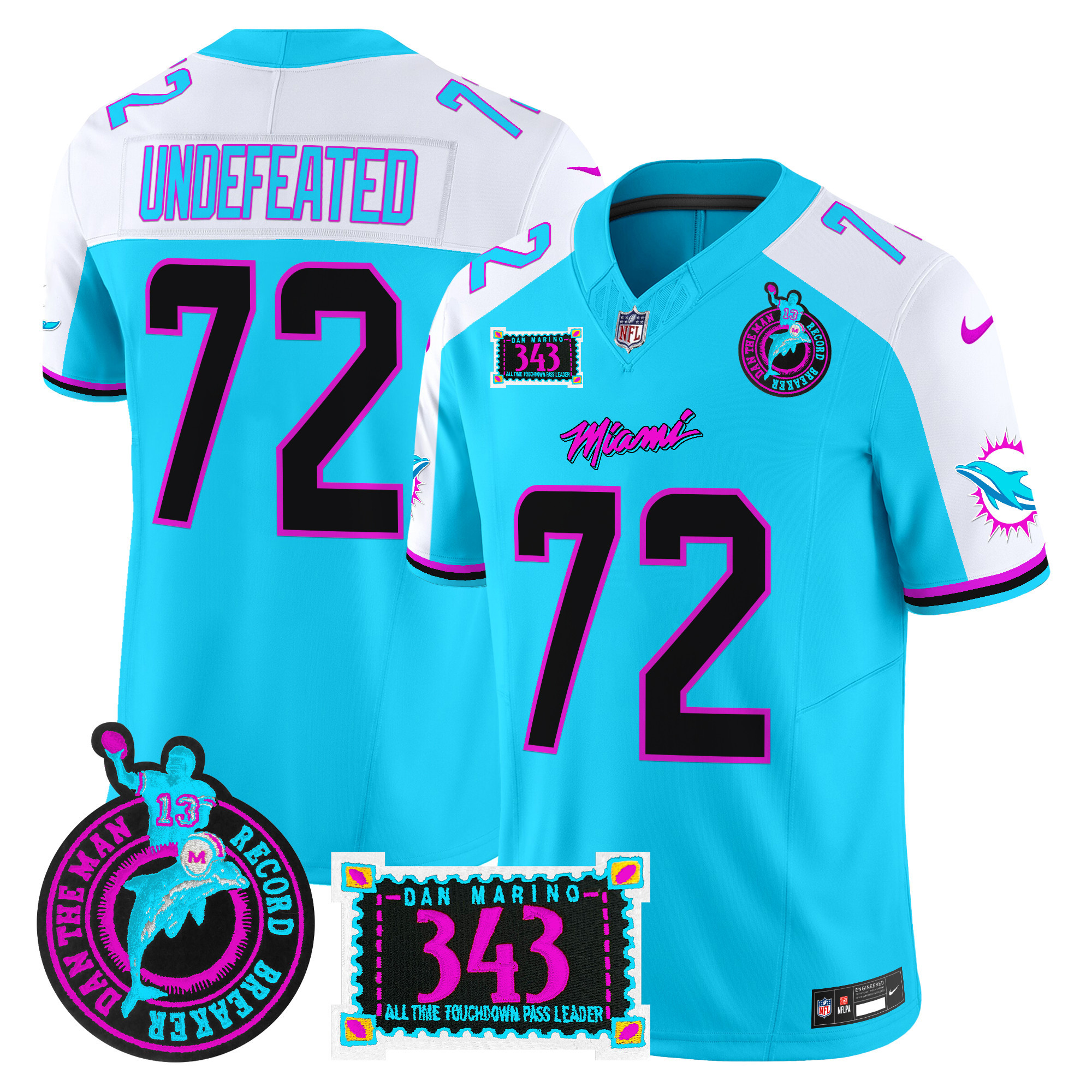 Undefeated Men's Miami Dolphins "Dan the Man Record Breaker" Patch Vapor Limited Aqua Alternate Jersey - All Stitched
