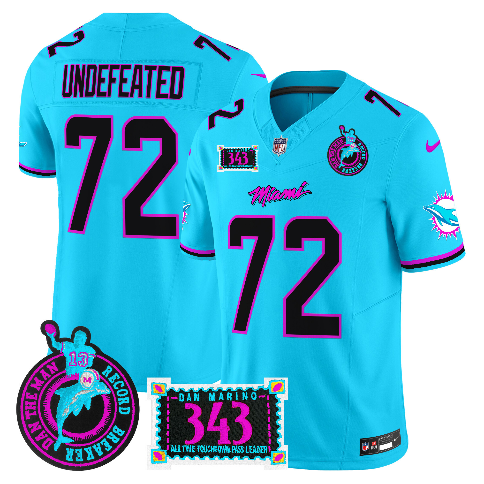 Undefeated Men's Miami Dolphins "Dan the Man Record Breaker" Patch Vapor Limited Aqua Jersey - All Stitched