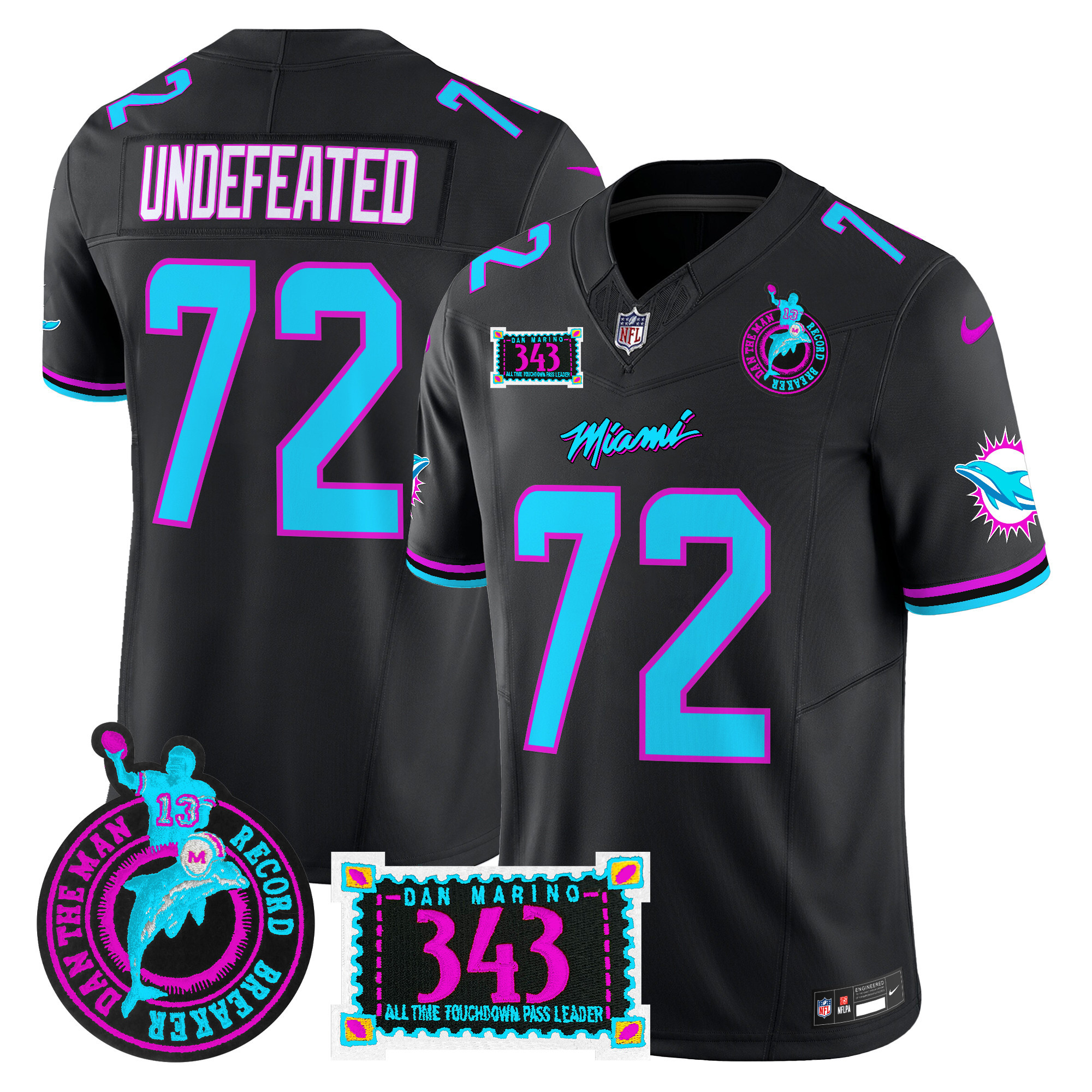 Undefeated Men's Miami Dolphins "Dan the Man Record Breaker" Patch Vapor Limited Black Jersey - All Stitched