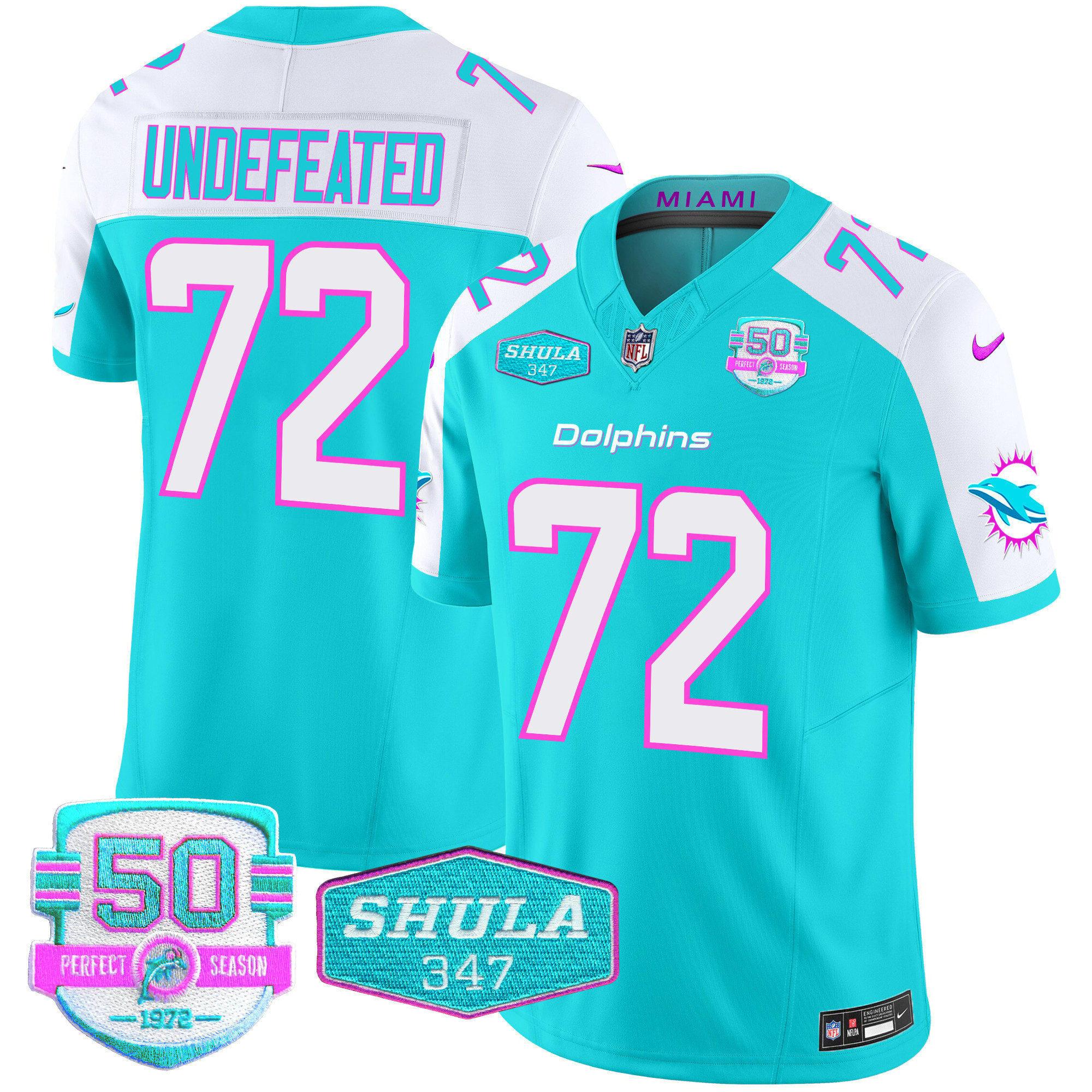 Undefeated Men's Miami Dolphins "Miami Vice" Vapor Limited Aqua Alternate Jersey - All Stitched