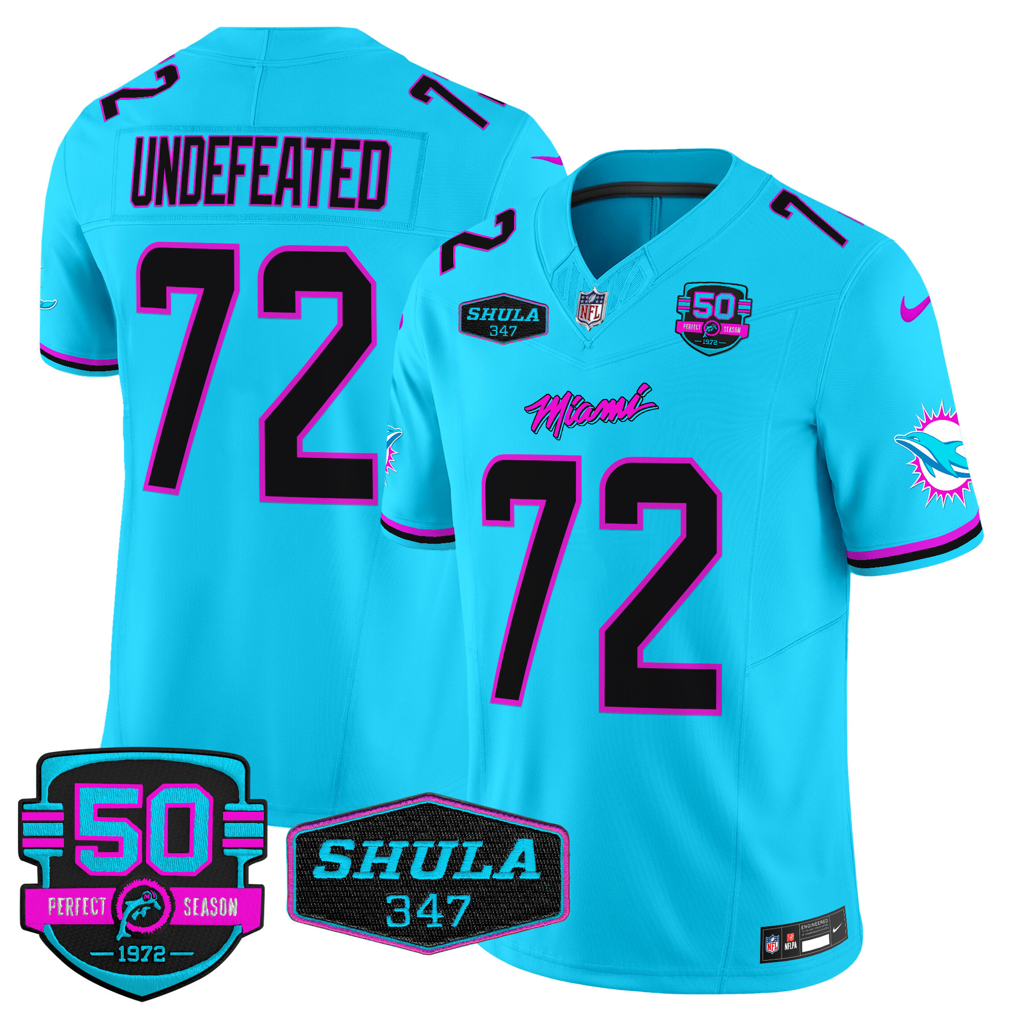 Undefeated Men's Miami Dolphins "Miami Vice" Vapor Limited Aqua Jersey - All Stitched
