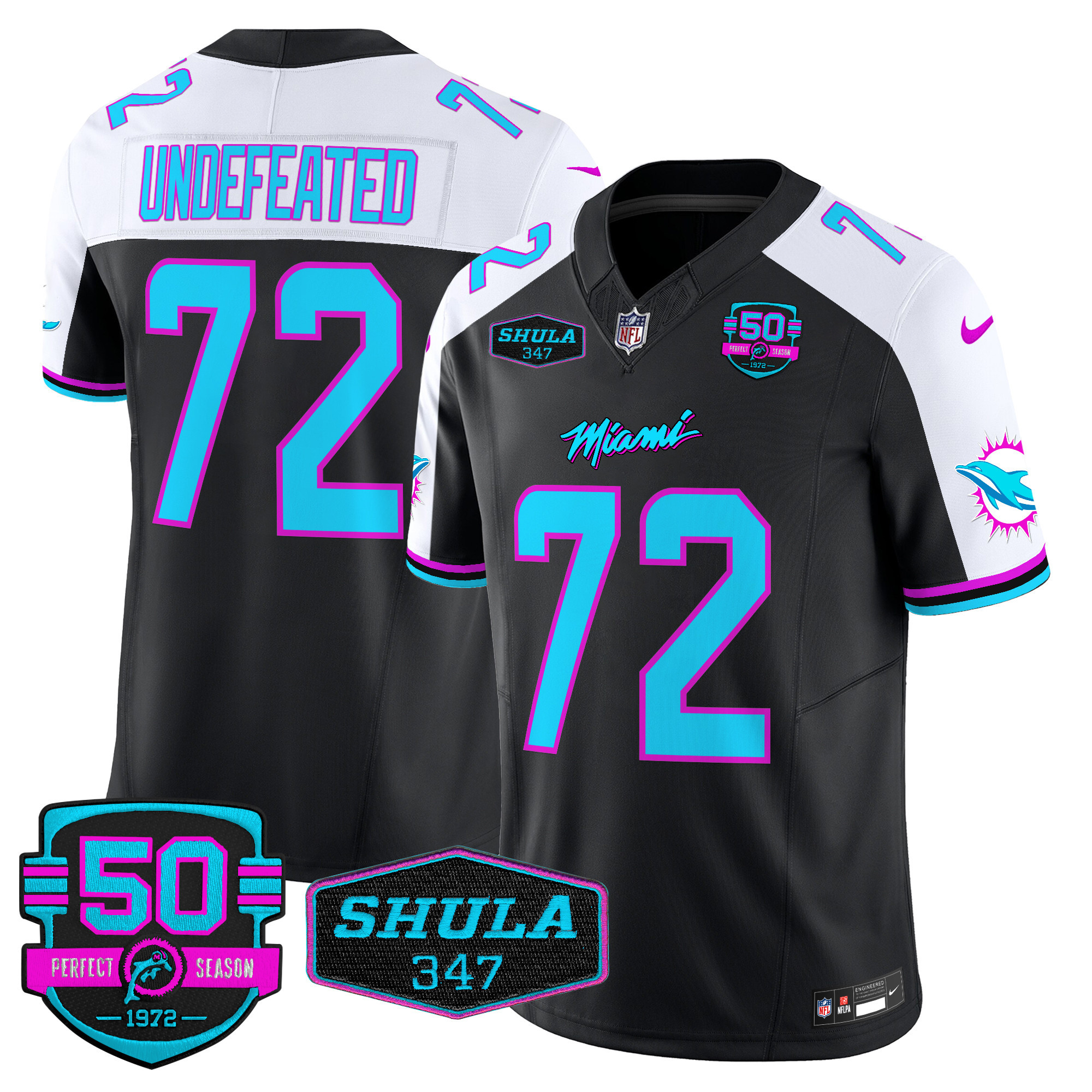 Undefeated Men's Miami Dolphins "Miami Vice" Vapor Limited Black Alternate Jersey - All Stitched