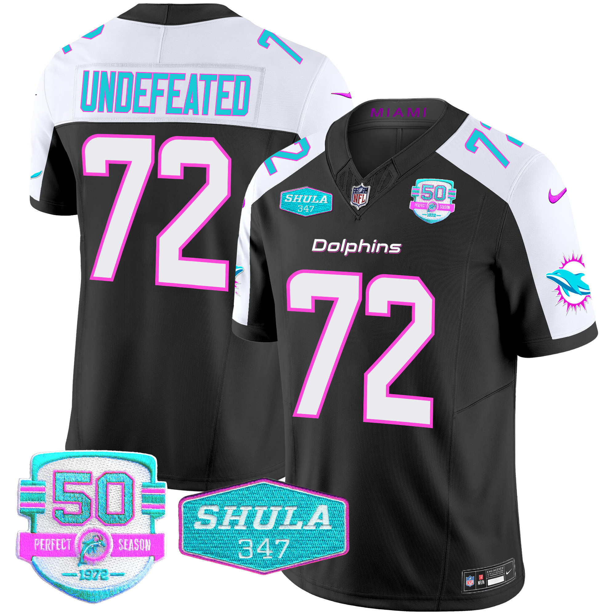 Undefeated Men's Miami Dolphins "Miami Vice" Vapor Limited Black Alternate Jersey - All Stitched