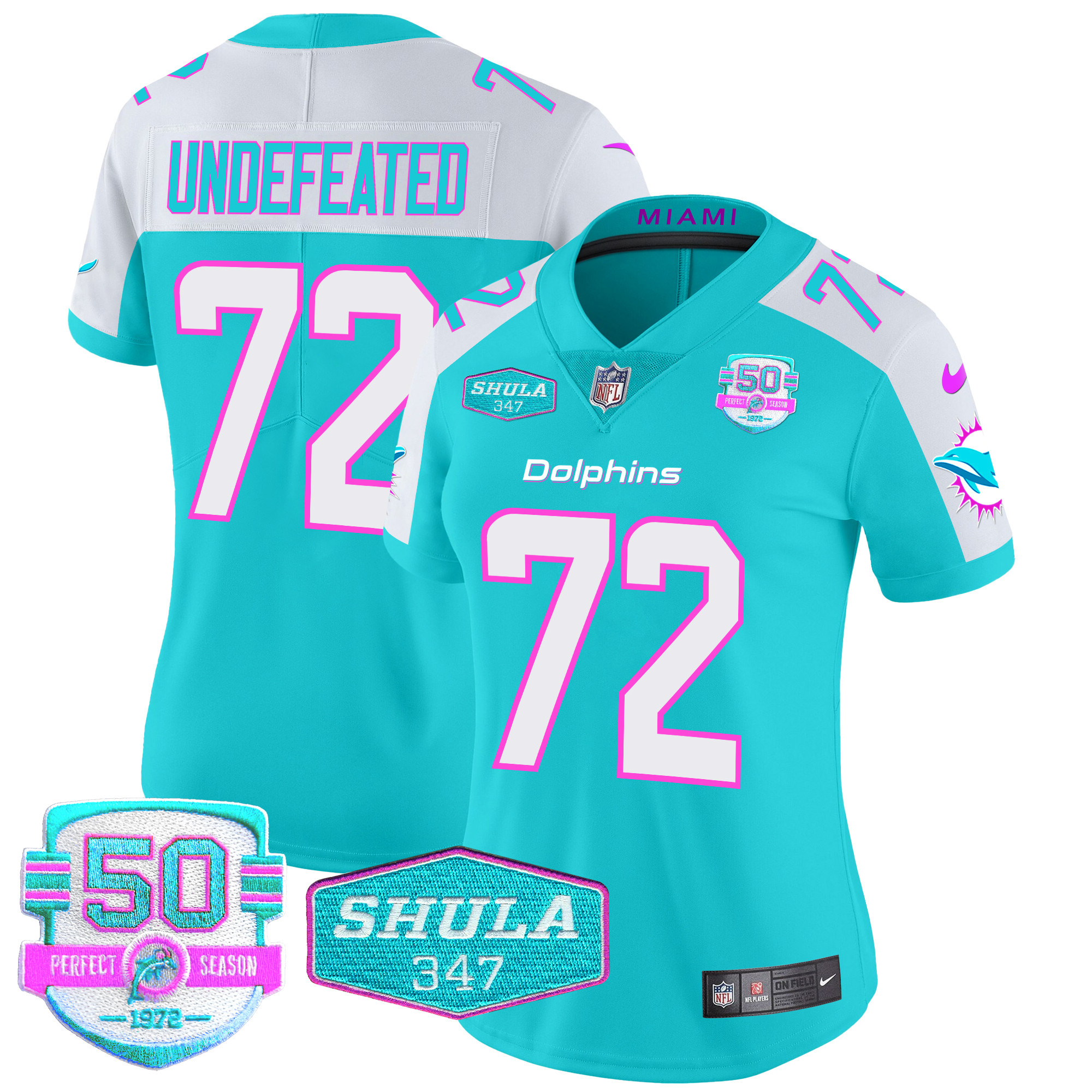 Undefeated Women's Miami Dolphins "Miami Vice" Vapor Limited Aqua Alternate Jersey - All Stitched