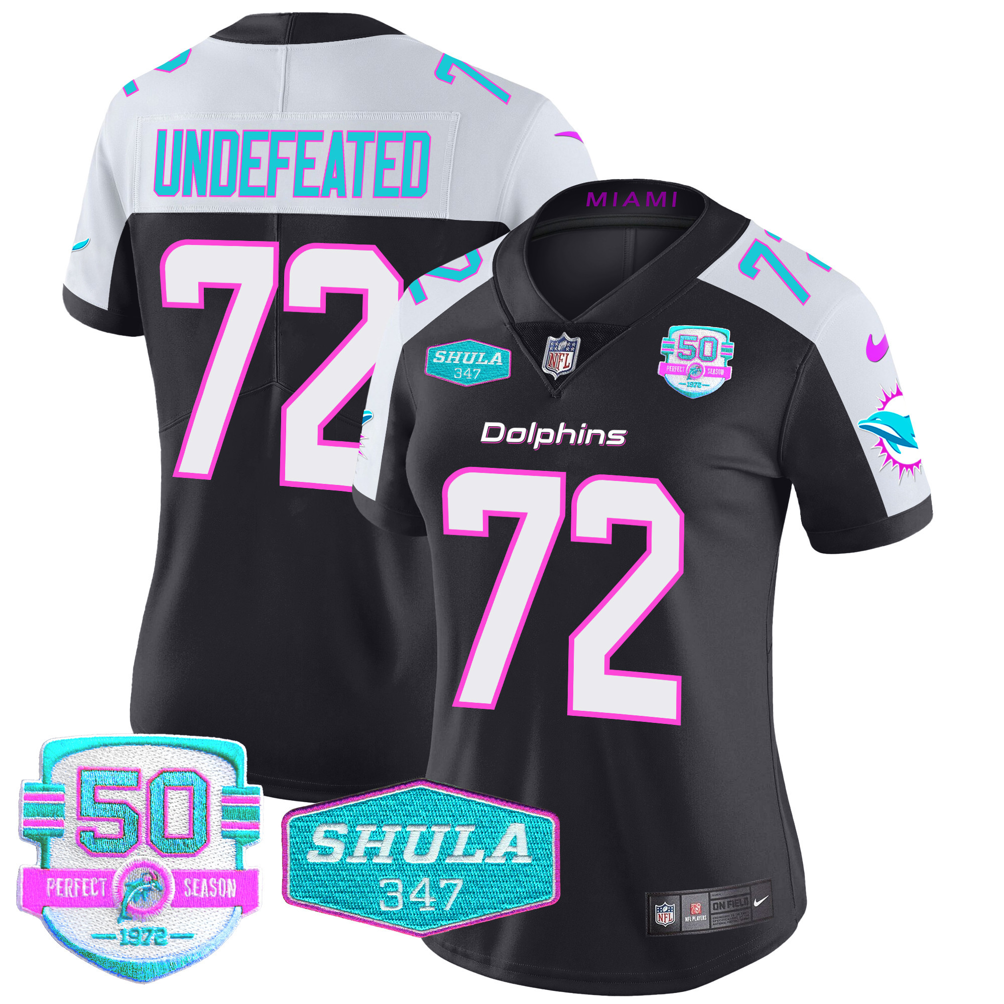 Undefeated Women's Miami Dolphins "Miami Vice" Vapor Limited Black Alternate Jersey - All Stitched
