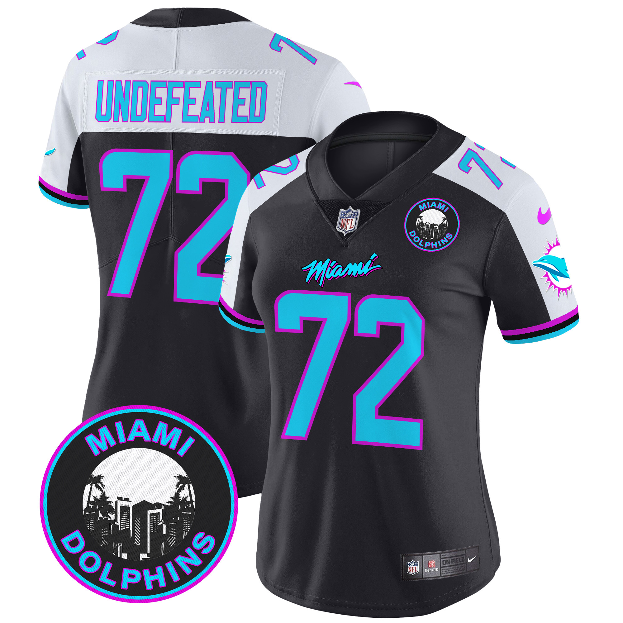 Undefeated Women's Miami Dolphins "Miami Vice" Vapor Limited Black Alternate Jersey - All Stitched