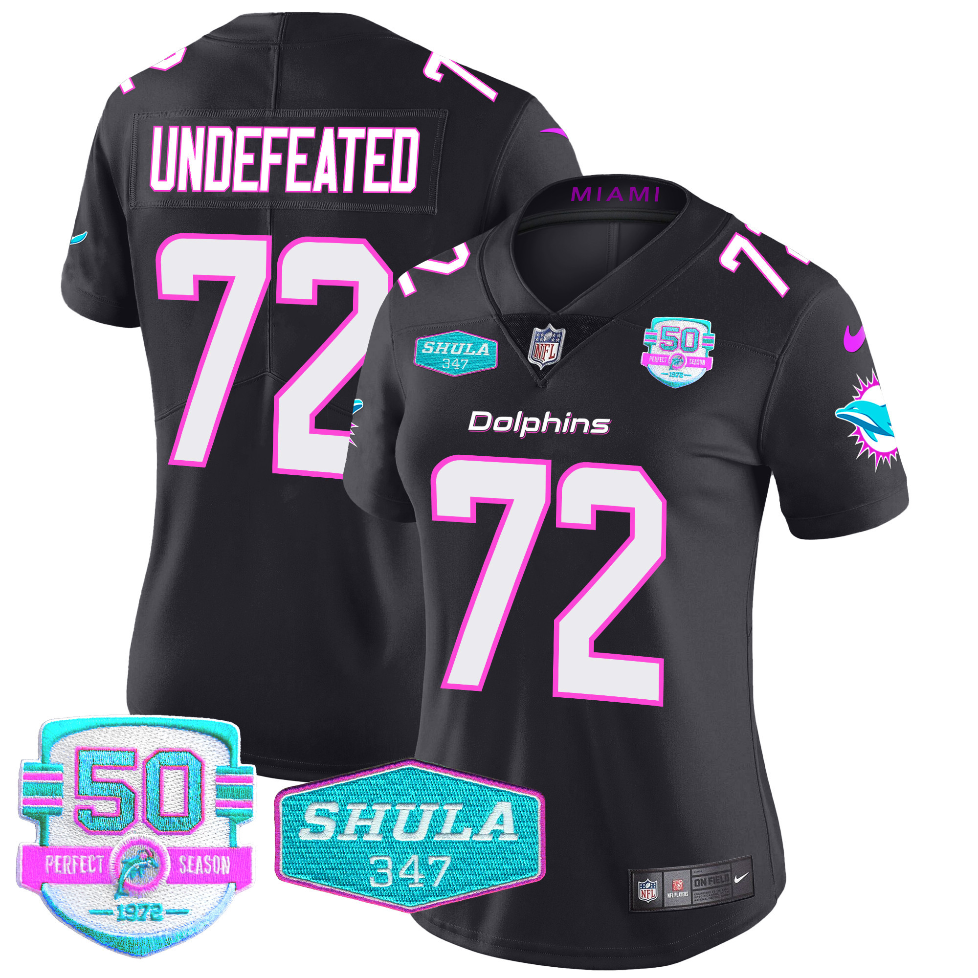 Undefeated Women's Miami Dolphins "Miami Vice" Vapor Limited Black Jersey - All Stitched