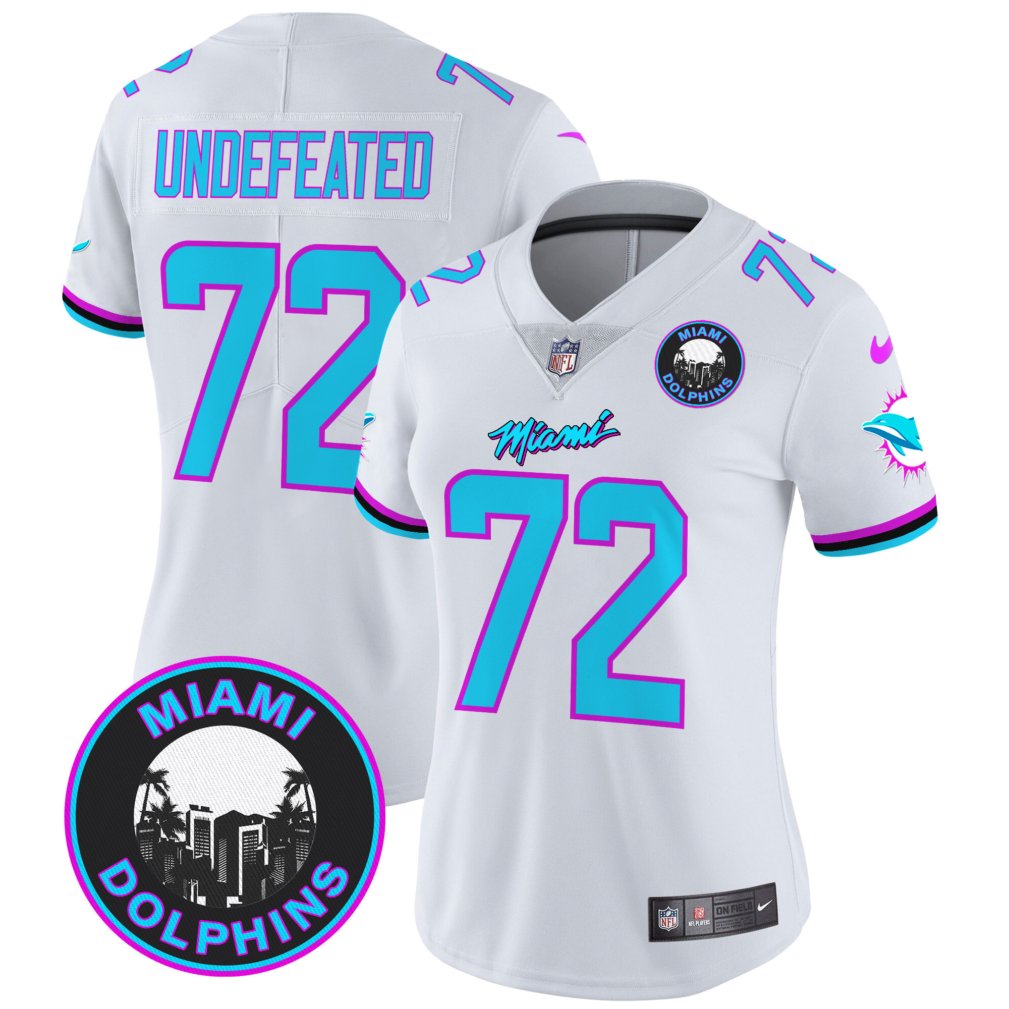 Undefeated Women's Miami Dolphins "Miami Vice" Vapor Limited White Jersey - All Stitched