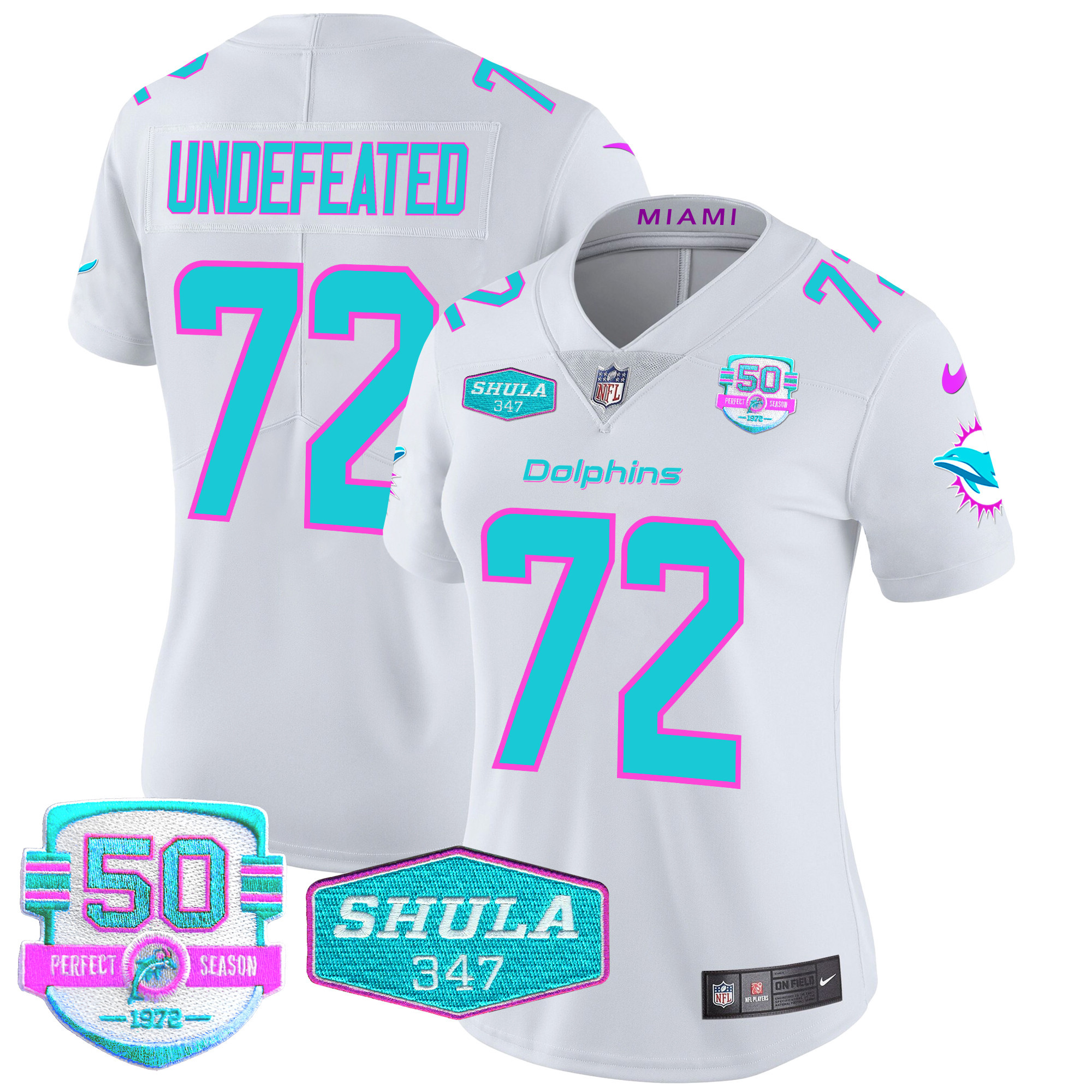 Undefeated Women's Miami Dolphins "Miami Vice" Vapor Limited White Jersey - All Stitched