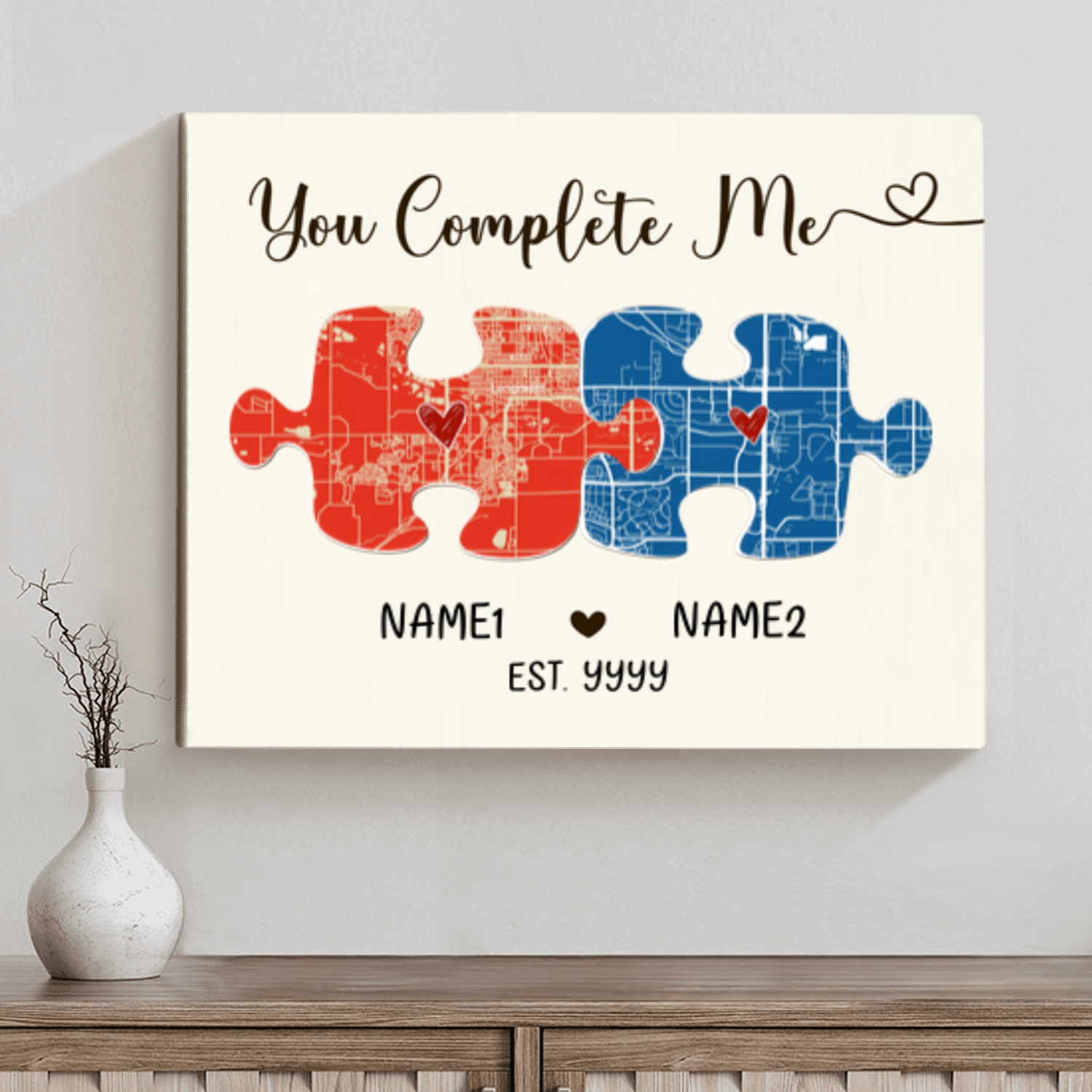 ValentineÃ¢â‚¬â„¢s Day Gift For Long Distance BF, You Complete Me Custom Puzzle Map Canvas, Long Distance Relationship Gifts, Map Gift For Boyfriend
