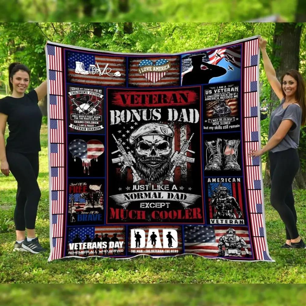 Veteran's Day Gift For Bonus Dad, To Bonus Dad Fleece Quilt Blanket - TopBestClothing