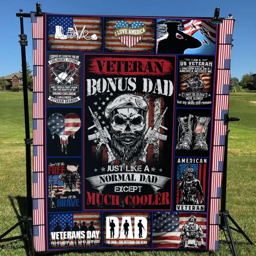 Veteran's Day Gift For Bonus Dad, To Bonus Dad Fleece Quilt Blanket - TopBestClothing