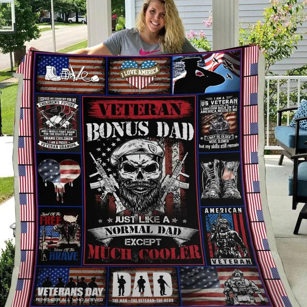 Veteran's Day Gift For Bonus Dad, To Bonus Dad Fleece Quilt Blanket - TopBestClothing